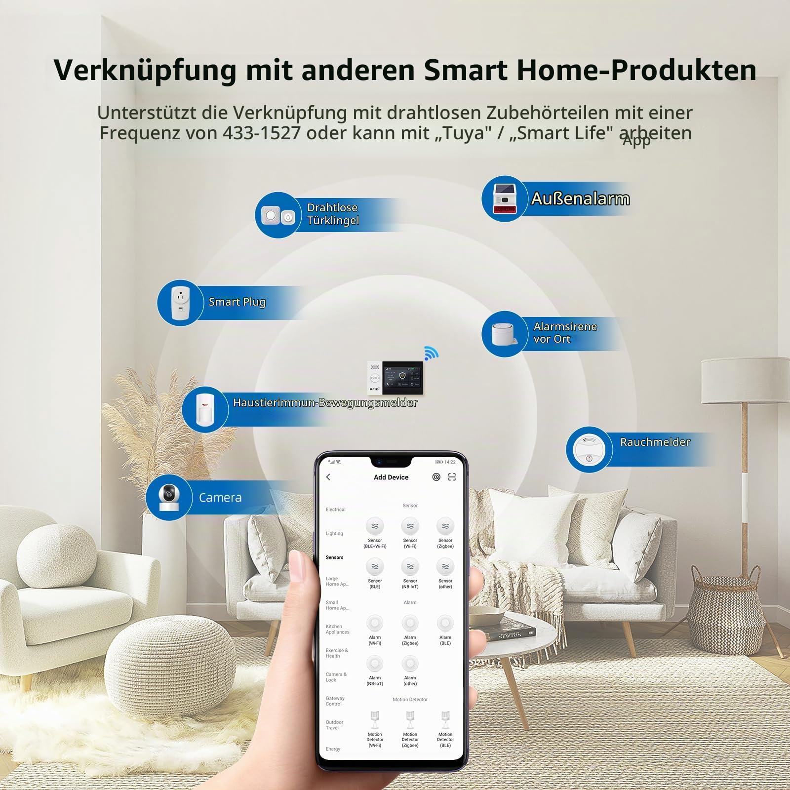 XNY Voller Touchscreen Funk Alarmanlage Haus, Haus Alarmanlage Komplett Set, GSM WLAN Alarmanlage Wohnung mit APP Alarm, 8-Stück-Kit (Fenster Tür Sensoren, Bewegungsmelder, Fernbedienungen, Sirene)