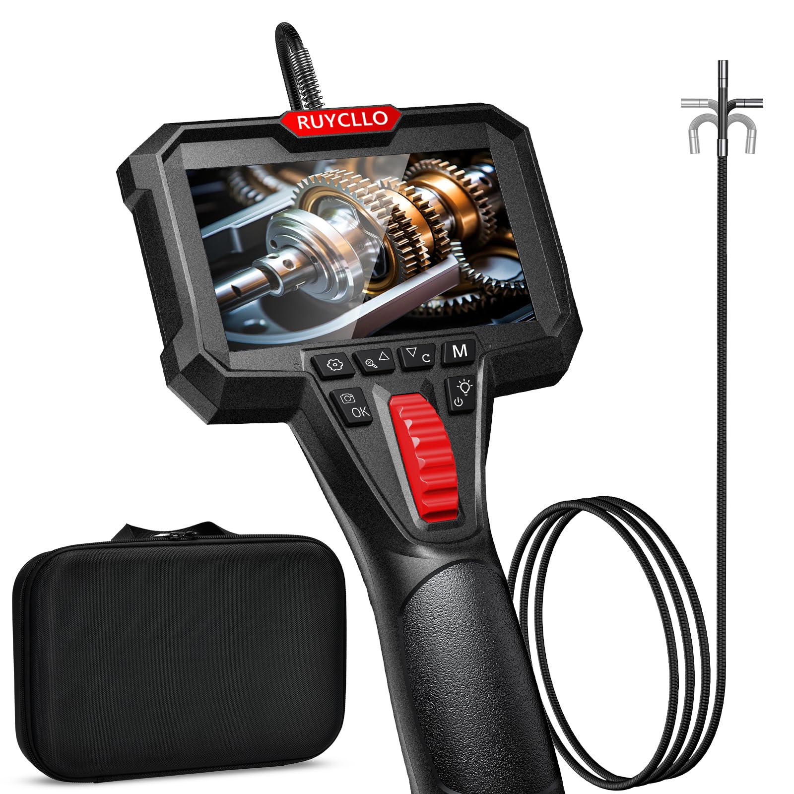 Endoskopkamera mit Licht, Rohrkamera mit 6,2mm Beweglichem Kopf | 210° Drehbar Inspektionskamera, 4,3" IPS-Bildschirm, IP67 Wasserdicht, 32GB Karte, für KFZ, Motor, Rohre und Werkstatt
