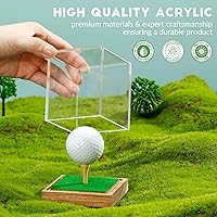 Vista 2 de JupDec Vitrina para pelotas de golf con soporte de recuerdos de acrílico transparente en forma de cubo con base de madera y tee, caja