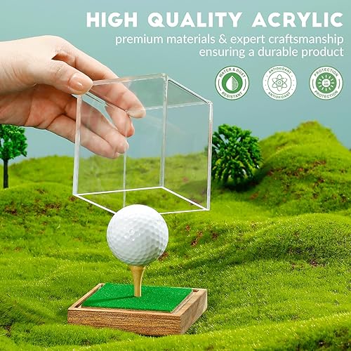 Miniatura 2 de JupDec Estuche de exhibición de pelotas de golf de acrílico transparente con base de madera y camiseta, caja de almacenamiento transparente con