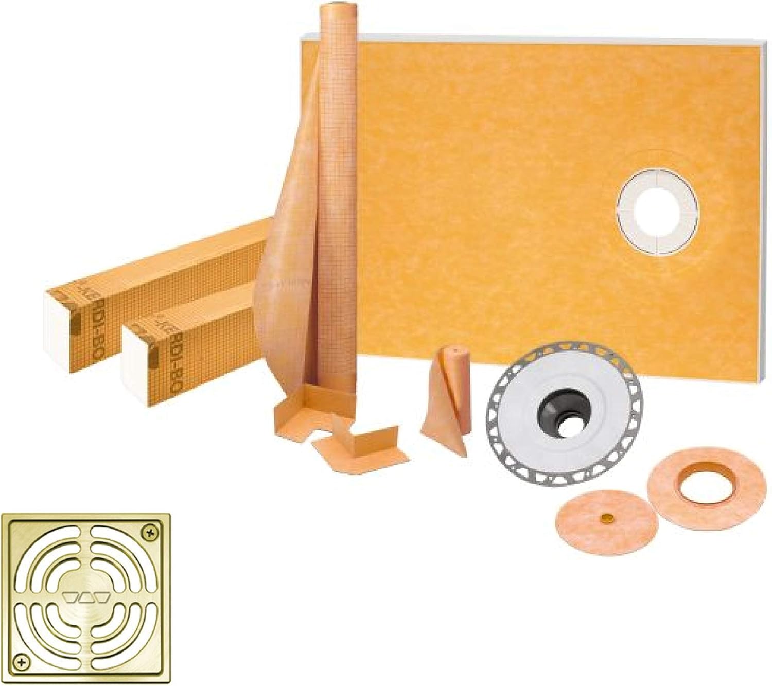 Schluter Kerdi 38-Inch X 60-Inch Off-Center Shower Kit with Brushed Brass Anodized Drain