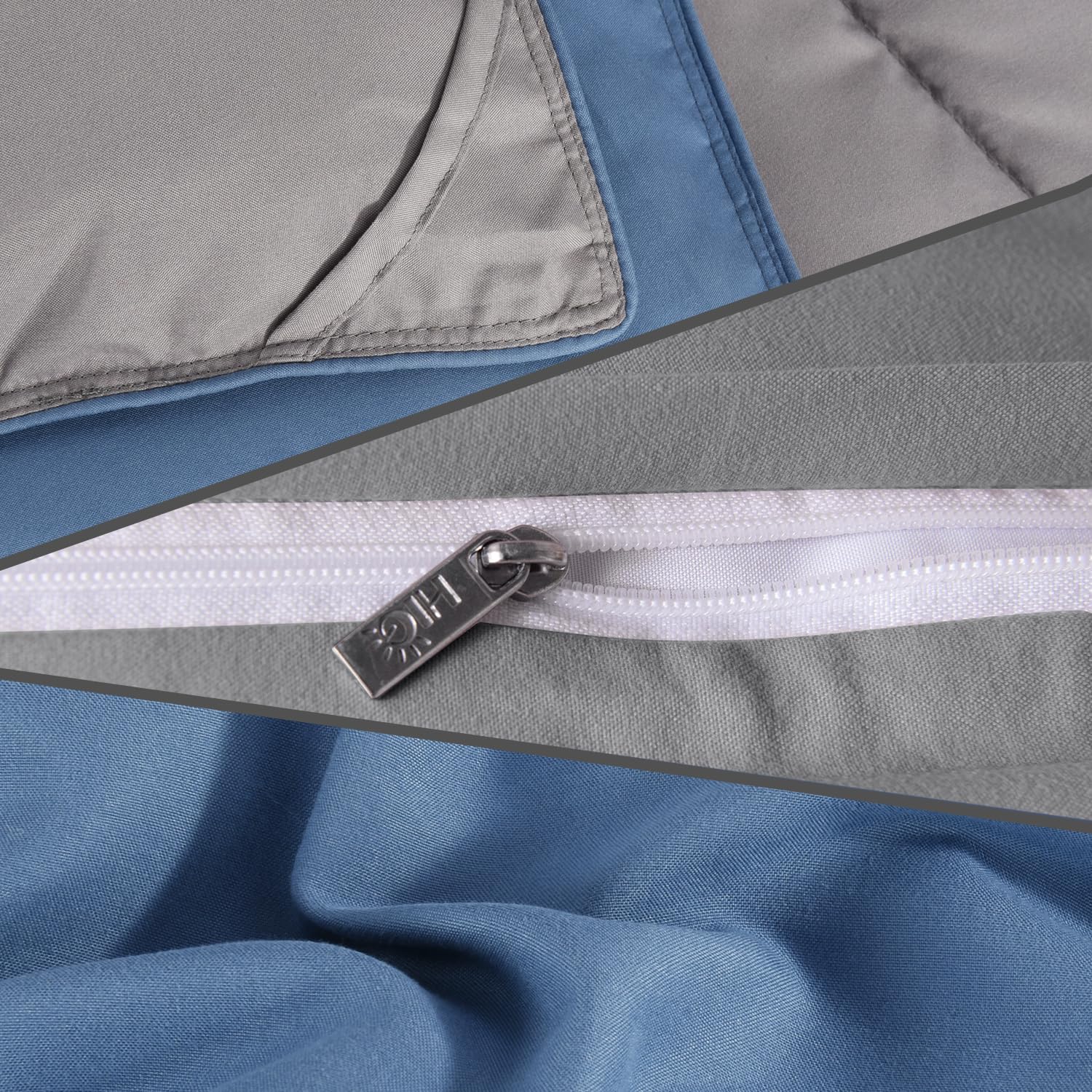HIG Piumino 200 x 200 cm per letto matrimoniale – 200 GSM in morbida microfibra reversibile con 2 federe 65 x 65 cm – Certificato Oeko-TEX trapuntato per le 4 stagioni (blu grigio)