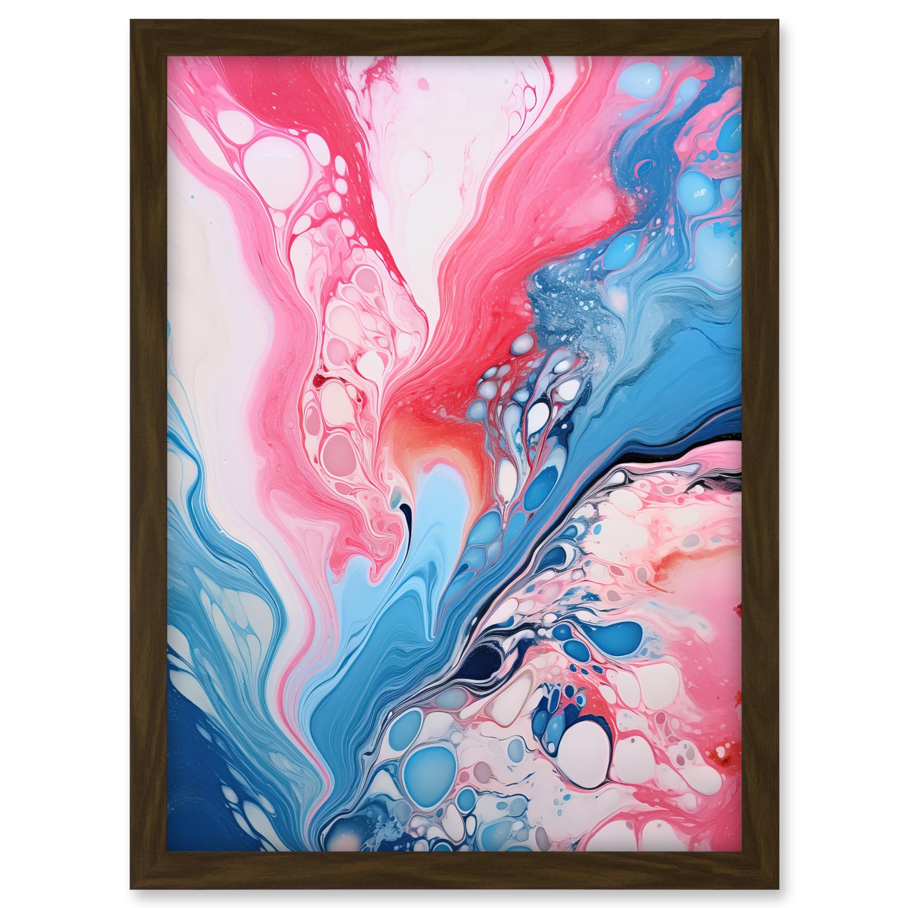 Artery8 Fluid Paint Acrylic Pouring Abstract Artwork Pink Blue Flowing Colours Artwork Framed A3 Wall Art Print