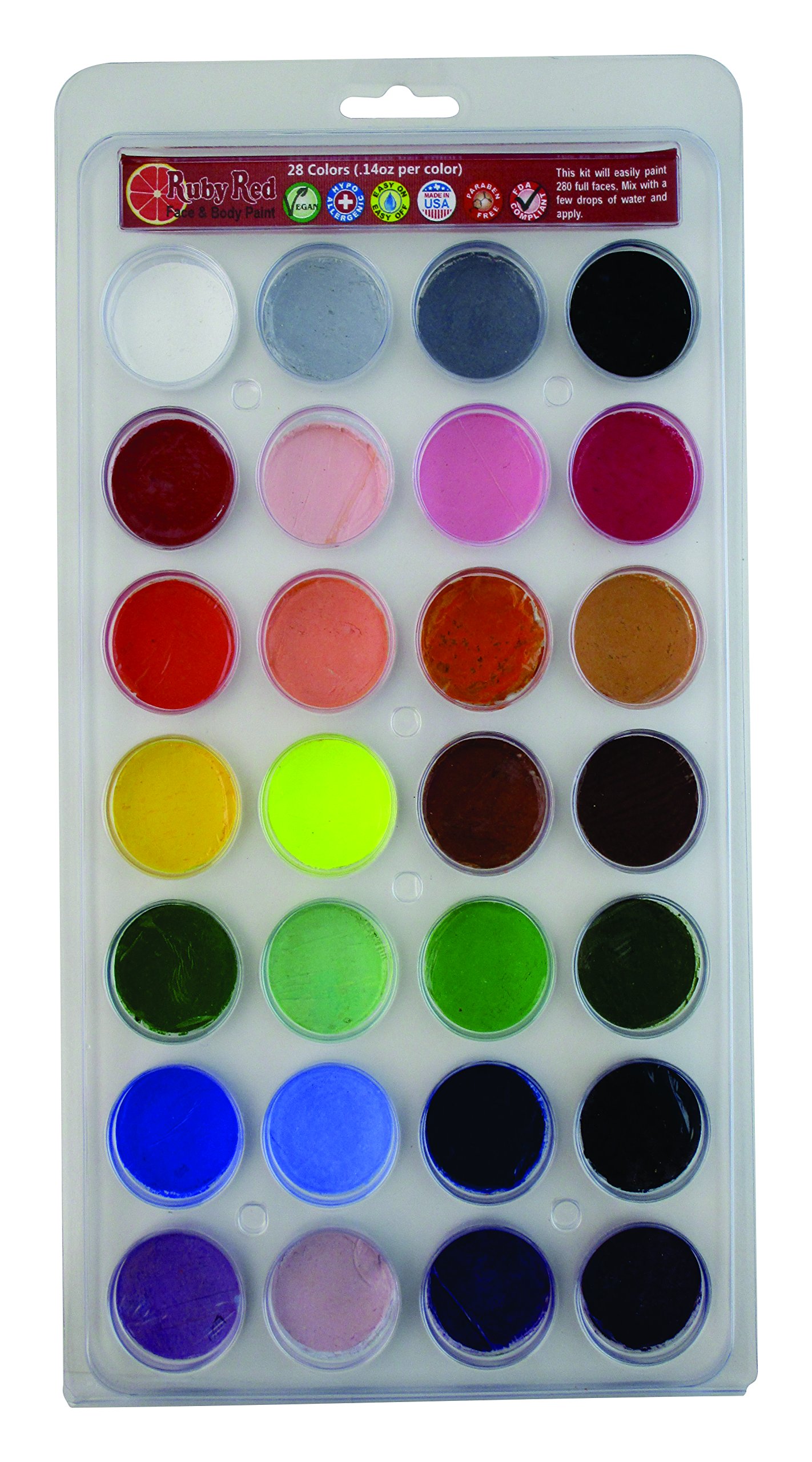 Ruby Red Paint, Inc. Face Paint, 2ML X 28 Colors - Top 28 Colors