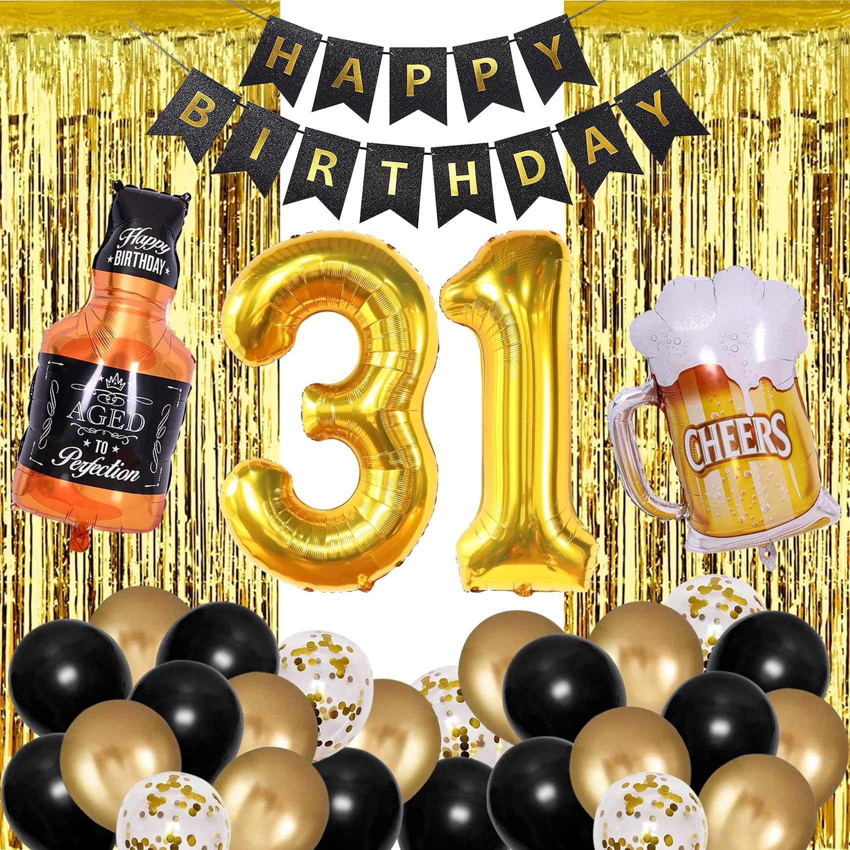 31st Birthday Decorations For Him - Black & Gold Party Decor