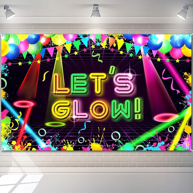 Boao Neon Glow Party Backdrop Fabric Let Glow Background Glow Party Themed Backdrop Neon Birthday Party Decorations for Neon Themed Party Birthday Party, 5.9 x 3.6 Ft