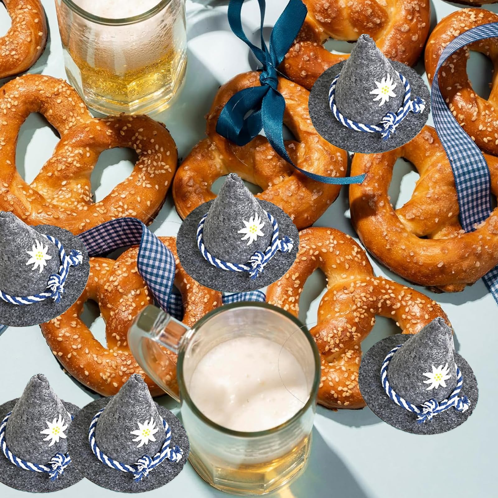 12 Mini Chapeaux Oktoberfest Gris – Décorations Traditionnelles Bavaroises Pour Fête De La Bière Et Tables