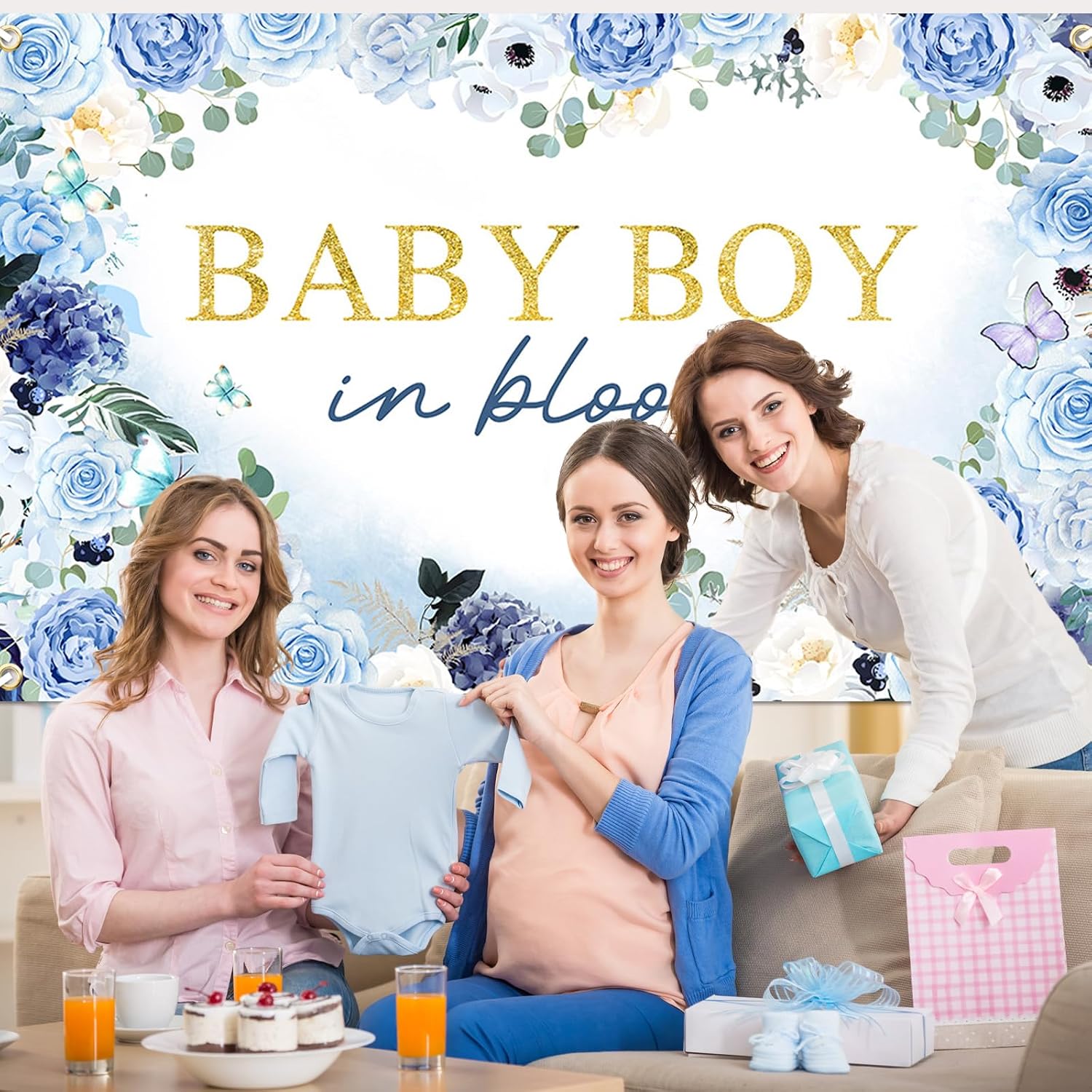 Avezano Baby Boy in Bloom Backdrop 6x3.6 ft Baby in Bloom Baby Shower Decorations Boy Blue Watercolor Floral Baby Shower Banner Newborn Photography Props