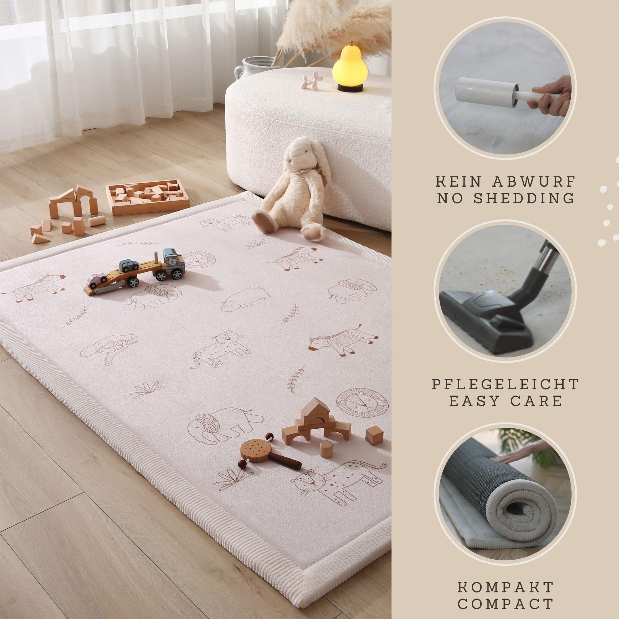 Tappeto Morbido Bambini con Memory Foam – Neonato Antiscivolo Safari Animali – Tappeto Gioco 200x150x2,5cm - 4