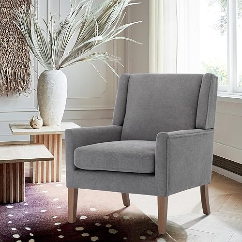 Miniatura 8 de COLAMY Silla moderna de ala para sala de estar, sillón tapizado de tela, sillón individual con asiento de salón y patas de madera para