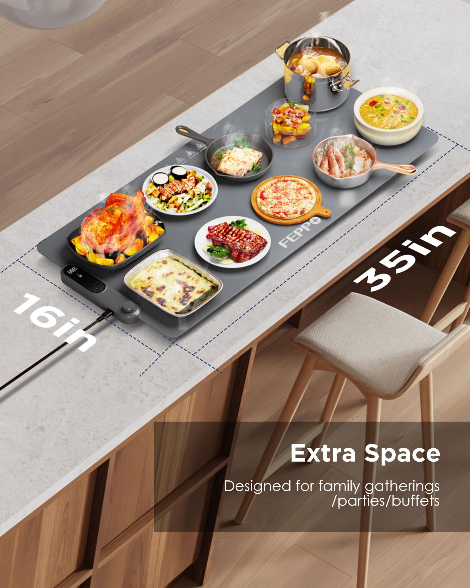 Food Warmers For Parties Buffet FEPPO XXL Food Warming Mat - 35x16 Inch ...