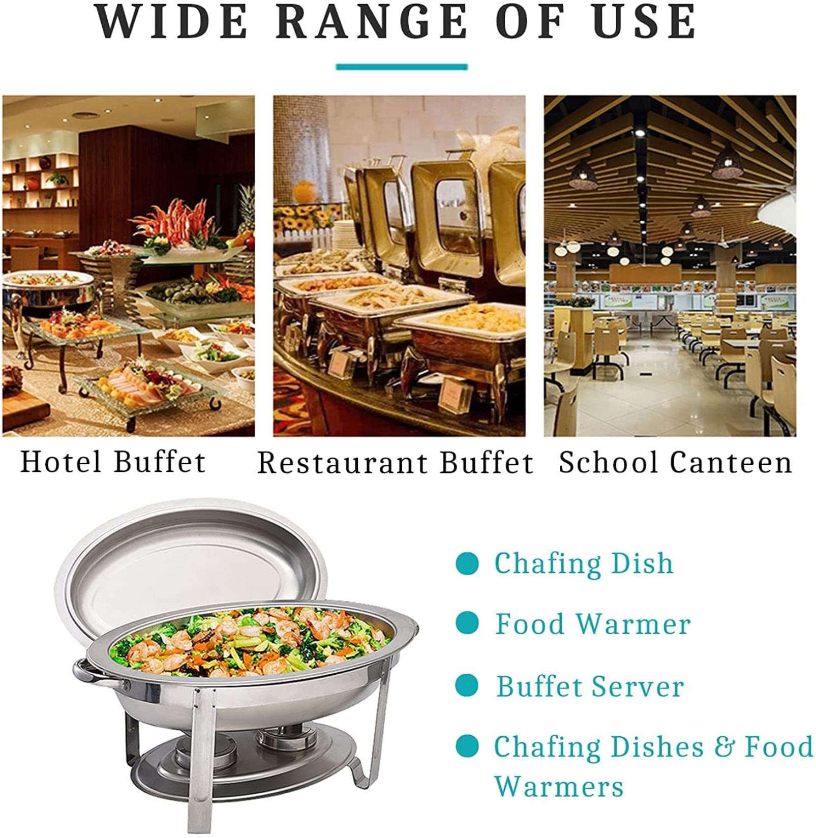 Chafing Dish in acciaio inossidabile, 5,5 l - Set per buffet e scaldavivande per catering per feste con porta-combustibile, coperchio e teglia per alimenti - Ideale per eventi - Disponibili confezio