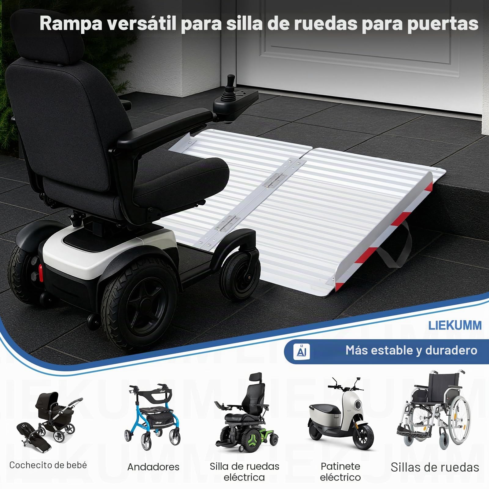 LIEKUMM Rampas para Silla de Ruedas 127 cm, 85 cm Ensanchada, Capacidad de Carga 400 kg Aluminio Rampa para Escaleras, Bordillos, Rampa Minusvalidos para Sillas de Ruedas Eléctricas y Manuales