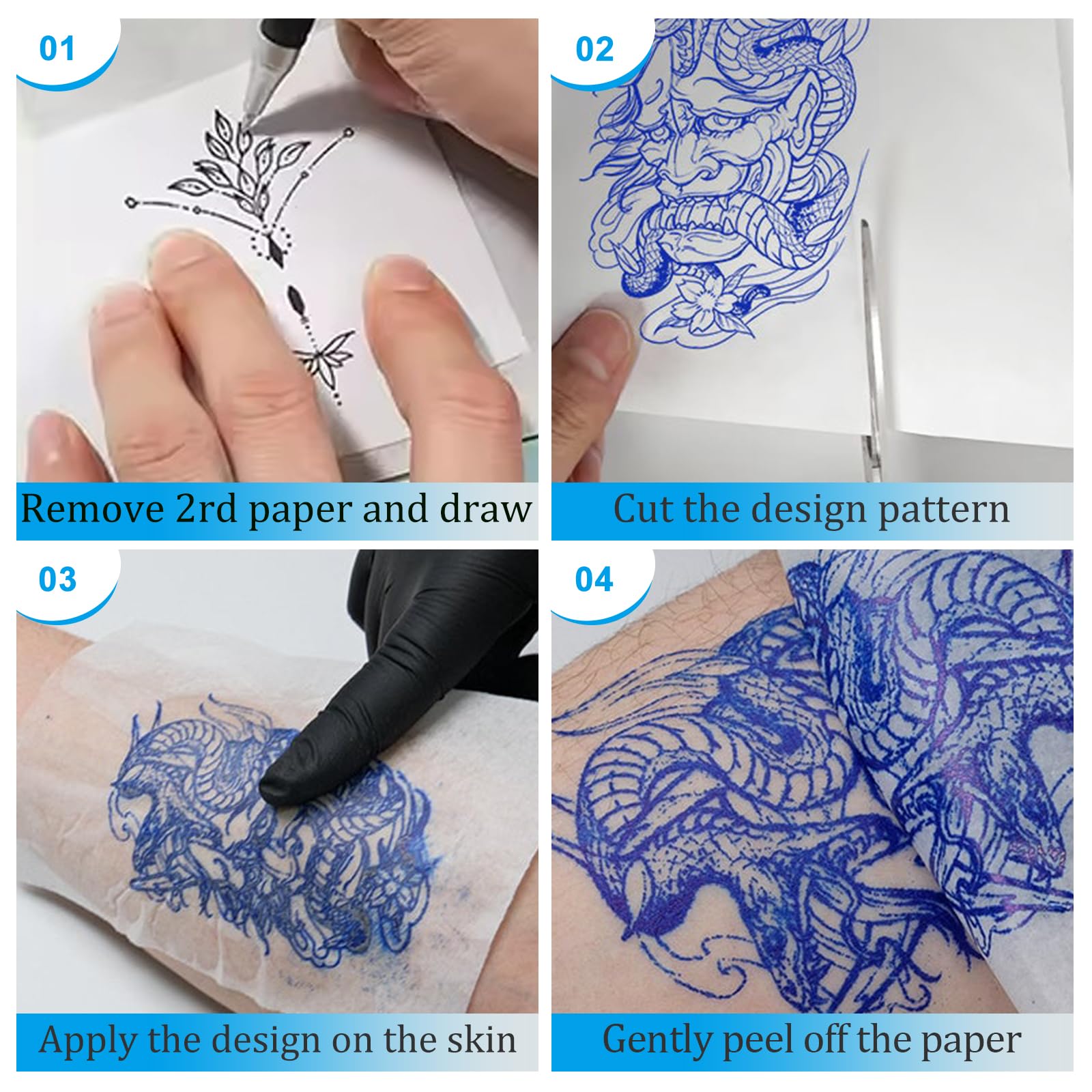 Emalla Tattoo Transfer Paper 100 Sheets, Thermal Stencil Paper for Tattooing A4 Professional Tracing with Crisp Transfer 4 Layer Stencil Paper 8.27" x 12" Tattoo Supplies for Studios & Beginners