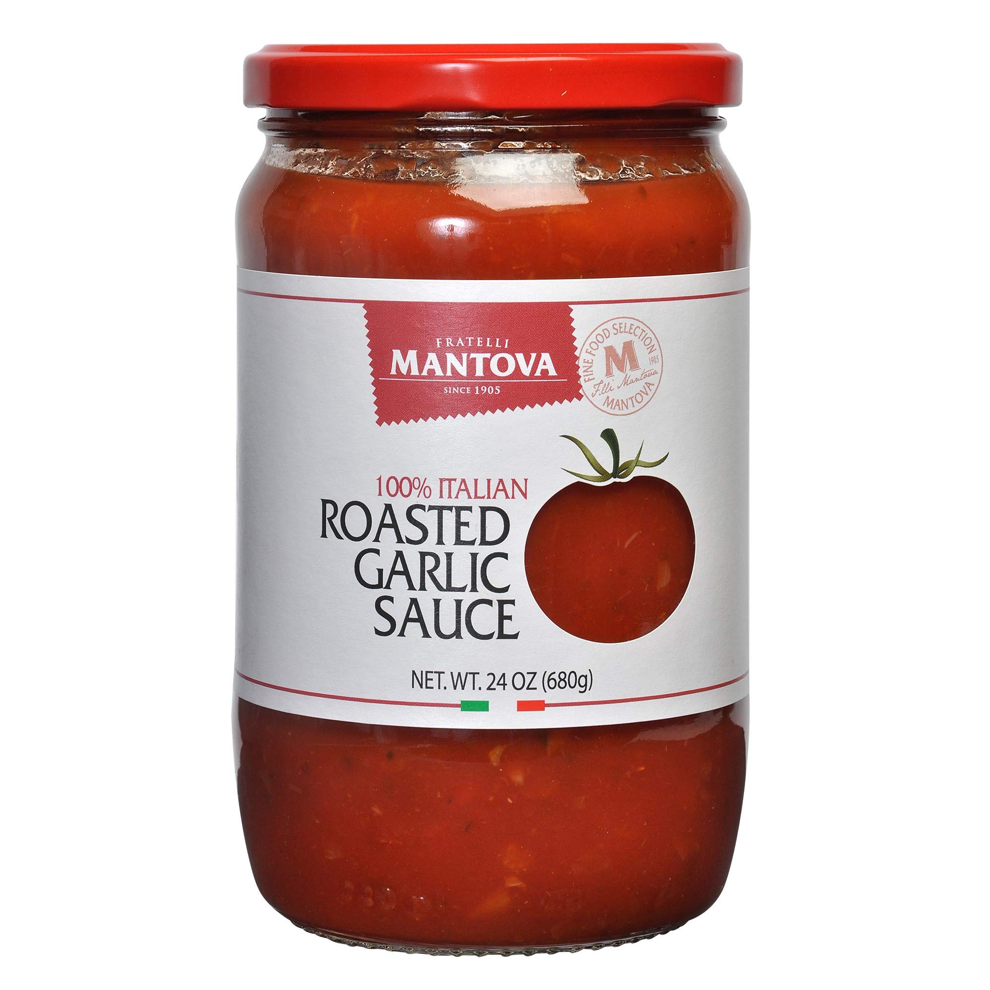 Mantova Italian Roasted Garlic Tomato Sauce 24 ounce (Pack of 2), 100% Italian Tomatoes, Great Taste