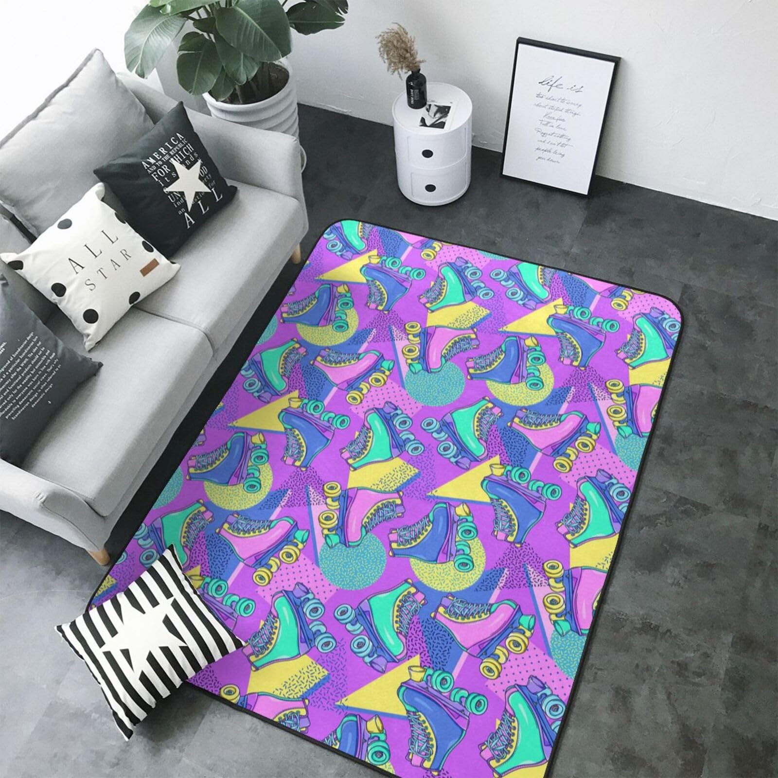 Tapis à roulettes disco 203x147 cm antidérapant et lavable pour la décoration du salon