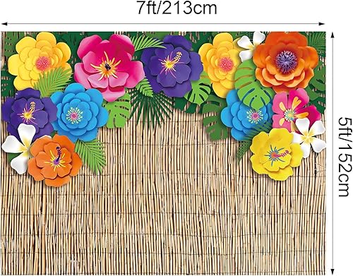 Miniatura 2 de Telón de fondo hawaiano para fotografía de playa de 7 x 5 pies, decoración de fiesta de Aloha Luau, flores de hibisco tropical, hojas de palma,