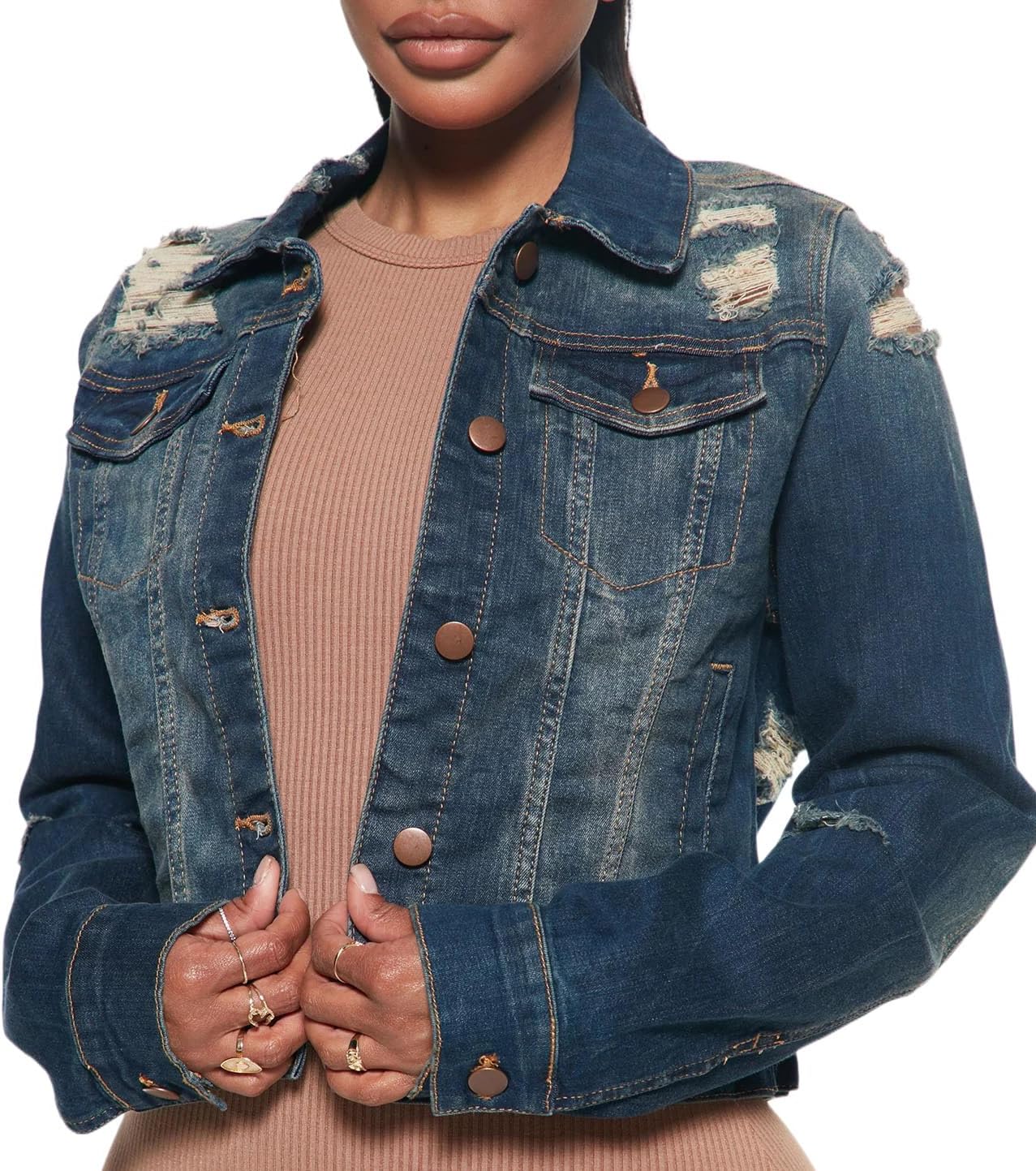 BessCops Denim Jacket for Women Fall Long Sleeve Classic Distressed Butterfly Jean Trucker Jackets
