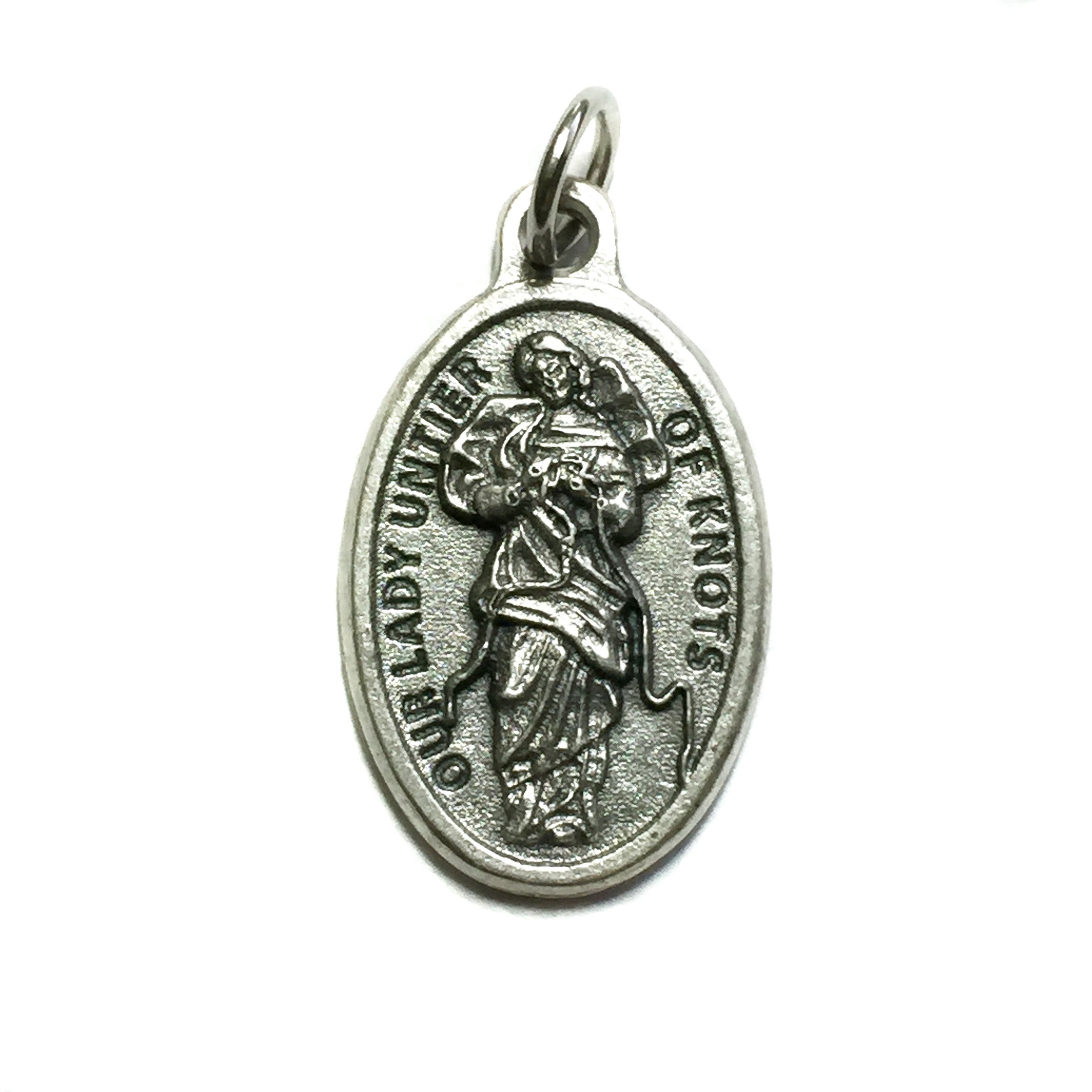 LM Religious Our Lady Untier Undoer Of Knots Mary Mother Silver Tone Italian Medal Pendant Charm Catholic Made in Italy