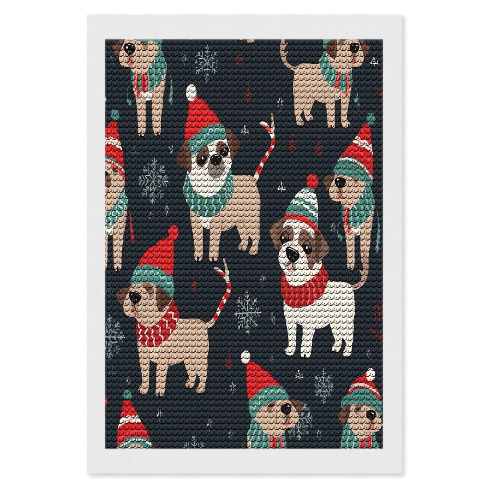 JTREHY Merry Christmas Dog Diamond Art Kits Personalized DIY Round Diamond Painting Kits for Beginner Full Drill Diamonds Dots Paintings for Adults Gem Art Crafts Home Decor