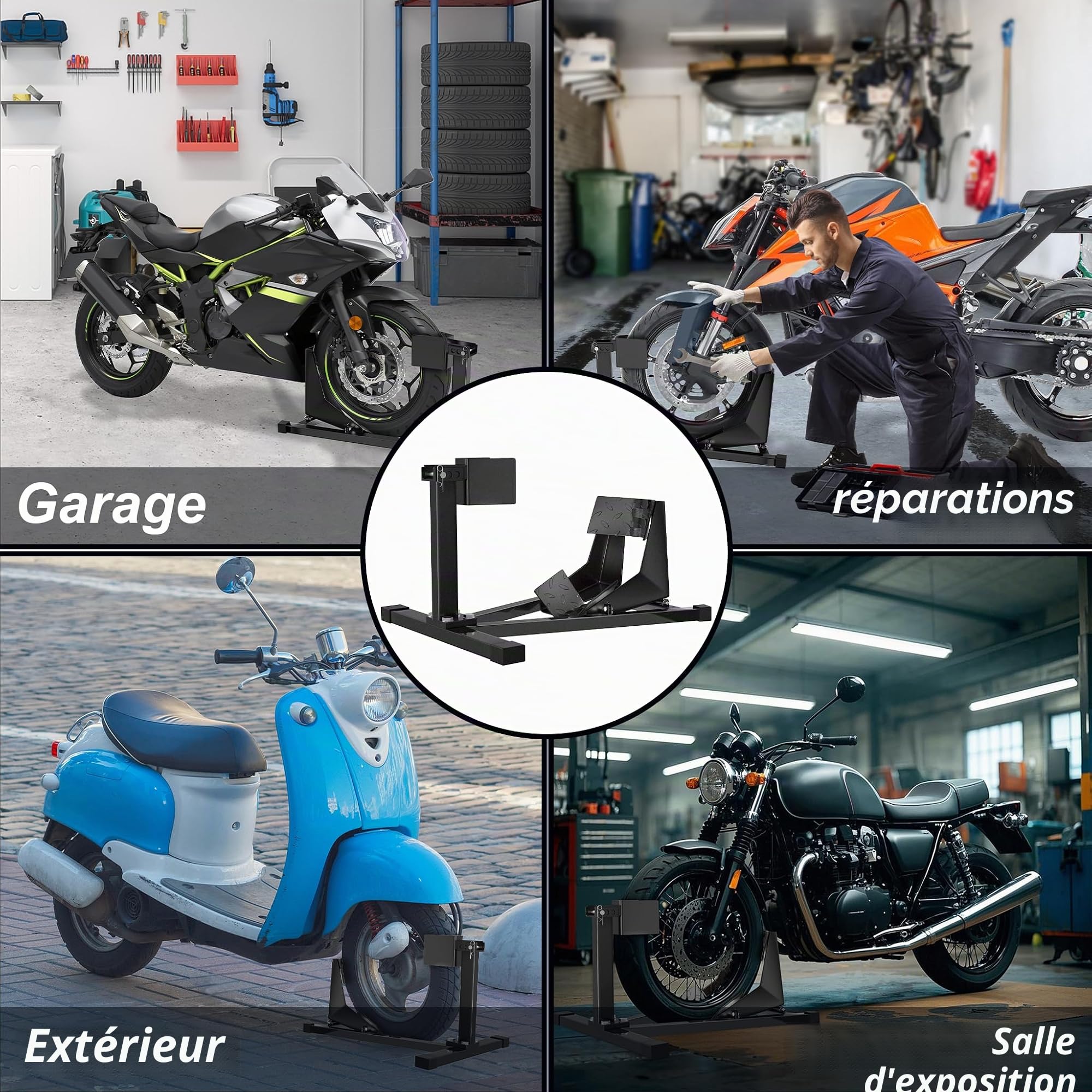 FIVMEN Support universel pour roue avant de moto - Support de montage pour moto - Antidérapant et réglable - Pour pneus avant de 17 à 21"