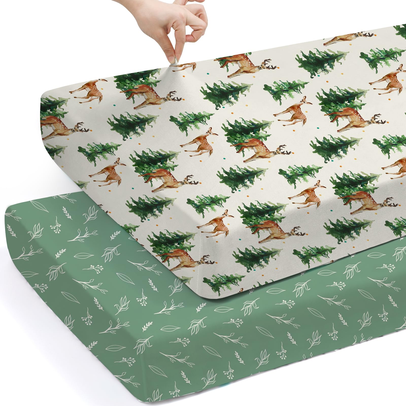 BROLEX Baby Fitted Crib Sheets: Kid Crib Sheets - Set of 2 for Toddler Standard Size Crib Mattress for Boys and Girls - Jersey Knit Crib Bed Sheets Sika Deer&amp;Foliage