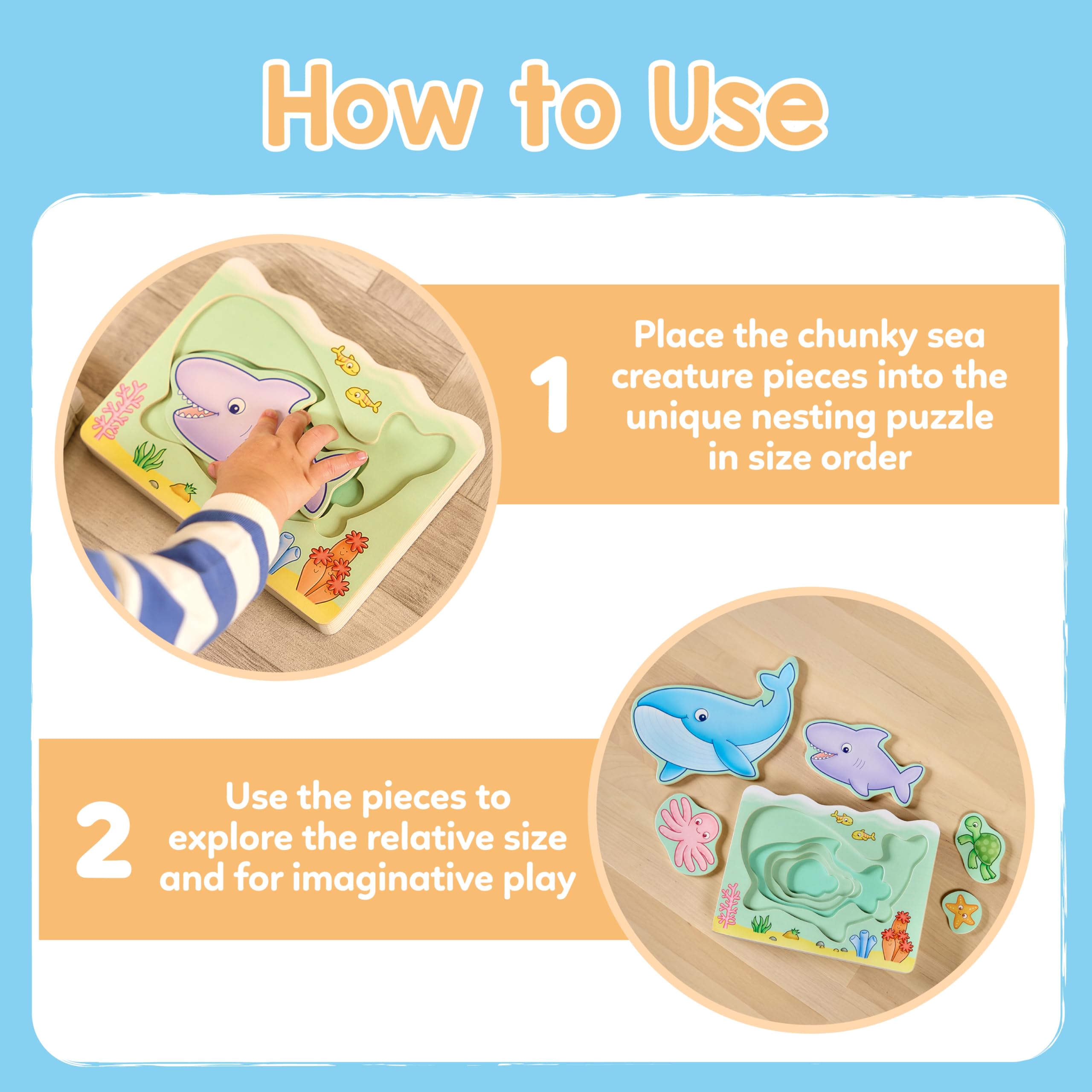 Orchard Toys Under The Sea Wooden Nesting Puzzles For Kids 1 Year For Educational Early Learning. Ocean Theme - Image 3
