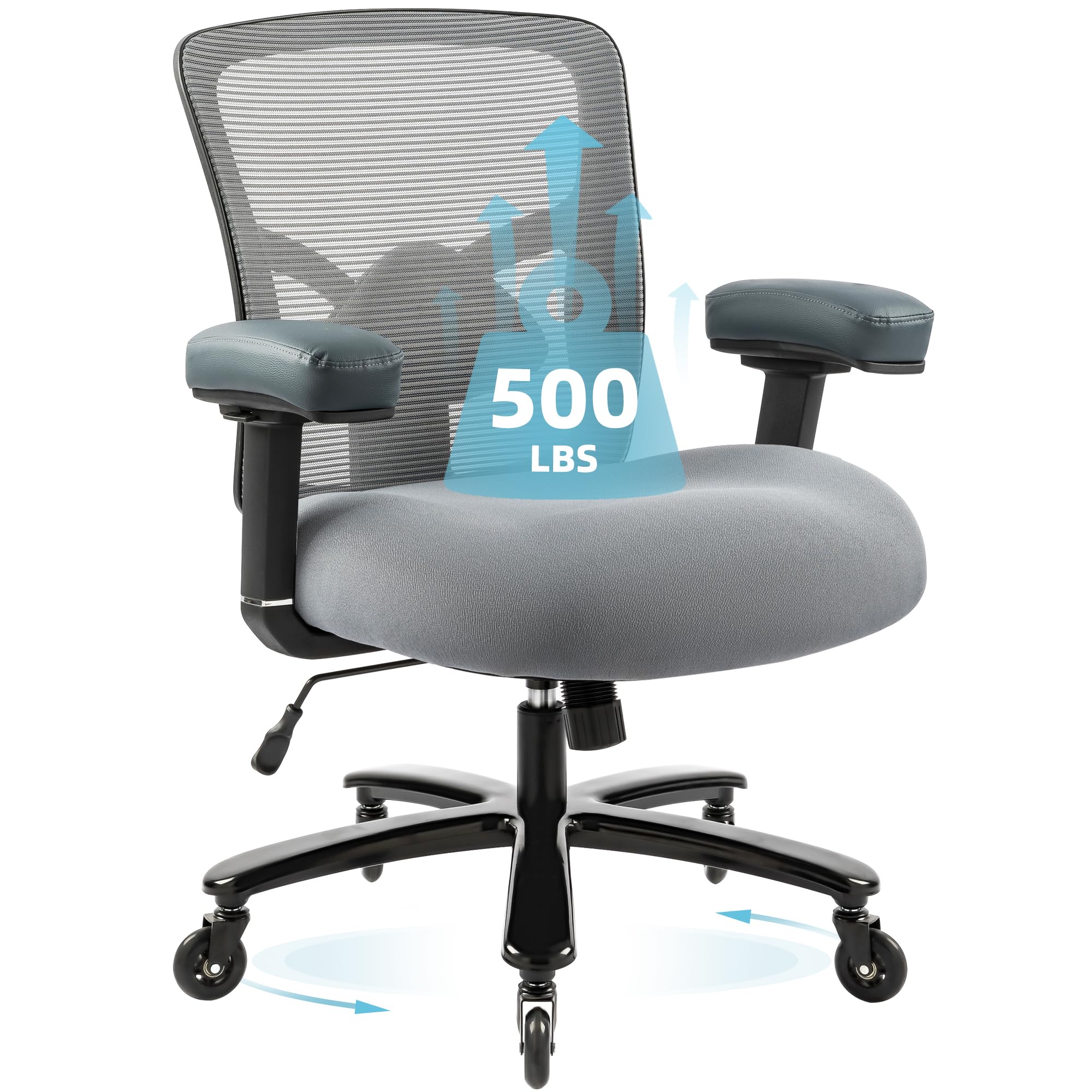 Coolka 500LBS Big and Tall Office Chair in Grey
