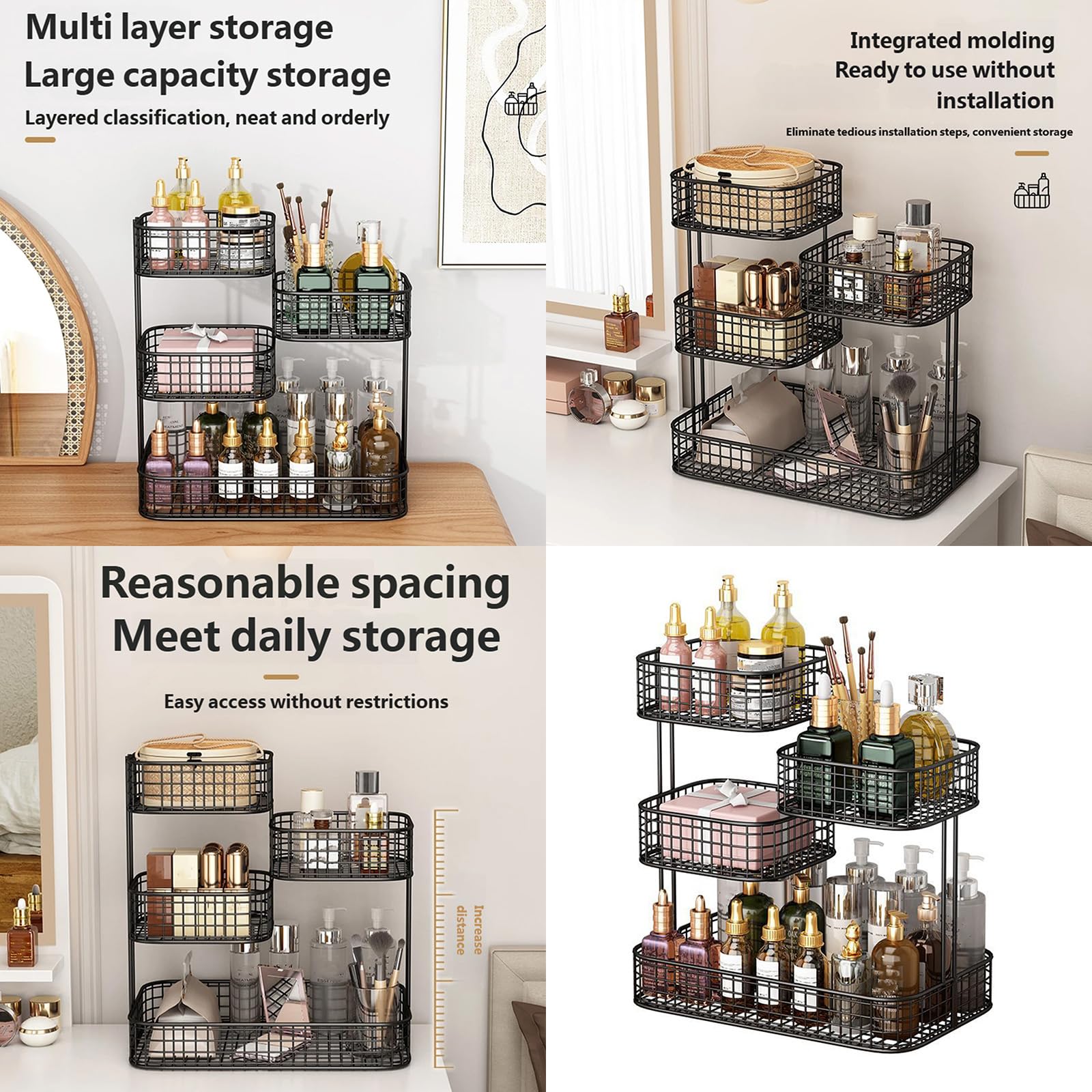 Estante de metal resistente de 4 capas para almacenamiento de maquillaje, diseño modular, fácil de montar, ahorra espacio, decoración de cosméticos