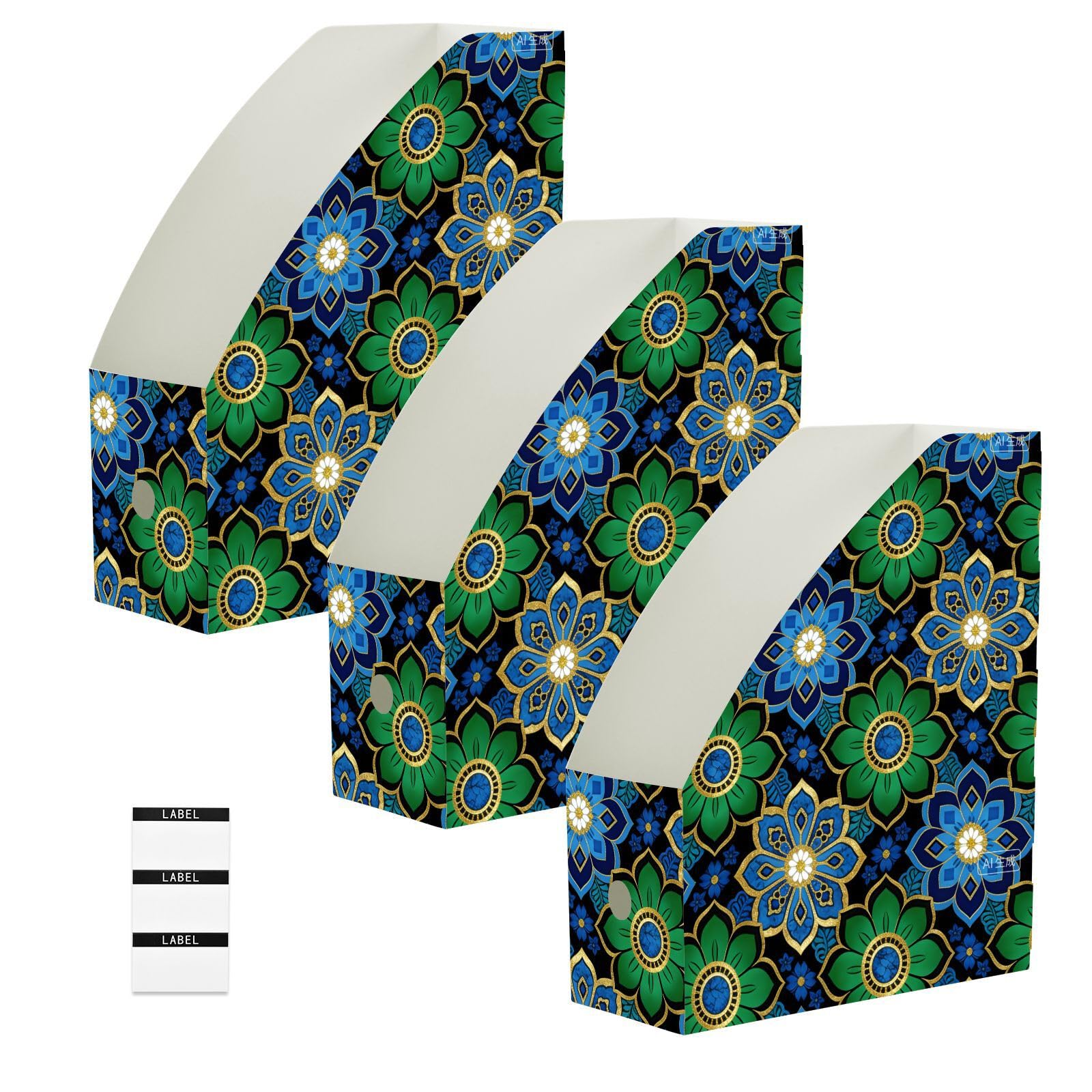 Rangement magazine bohème : lot de 6 dossiers pliables bleus 23x31 cm pour organiser le bureau