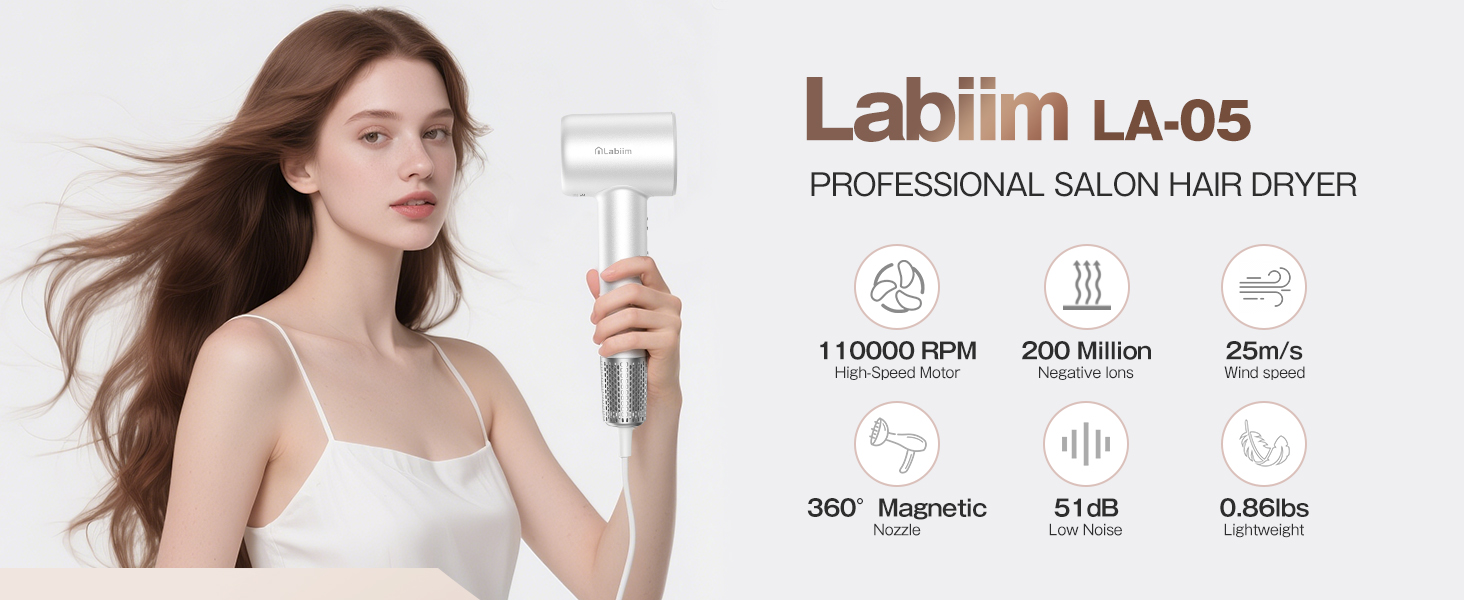LABIIM Pink High Speed Hair Dryer Like New For Professional Styling Amazon.com : Labiim Hair Dryer, High-Speed 110,000 RPM  main image 2