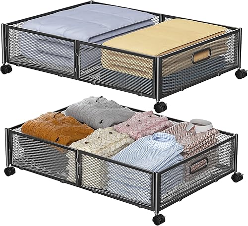 BIETCR Contenedores de almacenamiento debajo de la cama con ruedas, contenedores de almacenamiento de metal debajo de la cama, organizador de