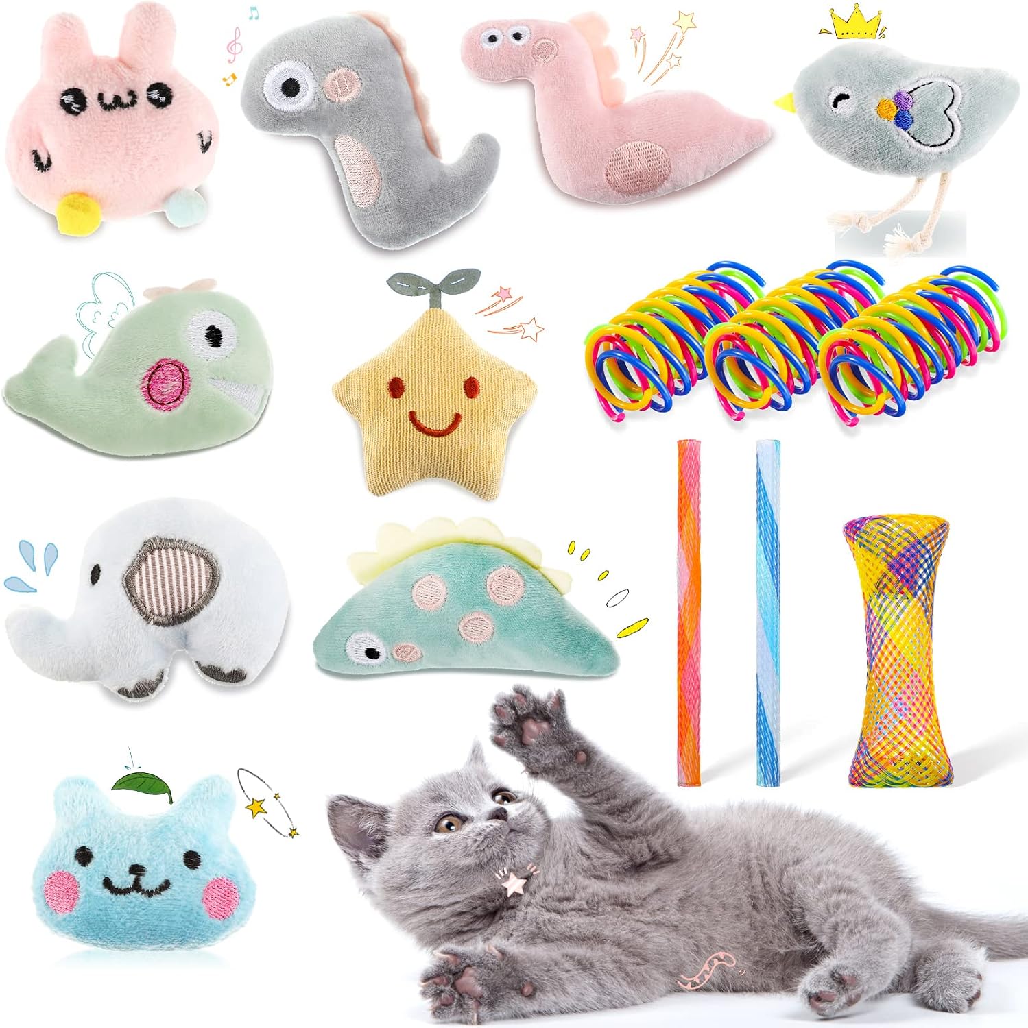 25 Pieces Catnip Toys Cute Cat Teething Chew Toy Interactive Plush Kitty Pillow Toys Cat Entertaining Toys with Mixed Colorful Coils…