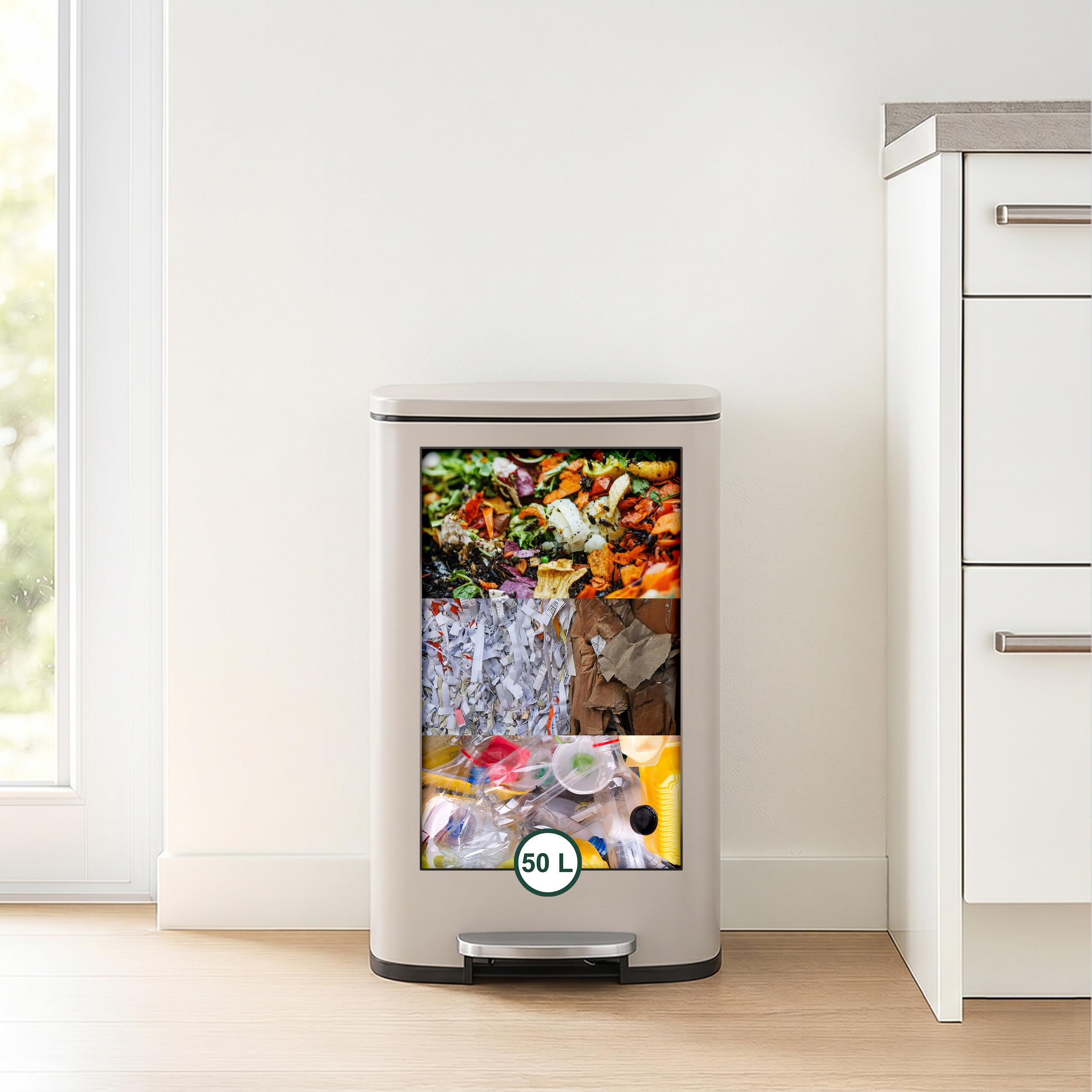 Relaxdays Cubo Basura Baño 50 Litros, Papelera Cocina Cierre Suave, Pedal, Bote Residuos Rectangular, Color a Elegir