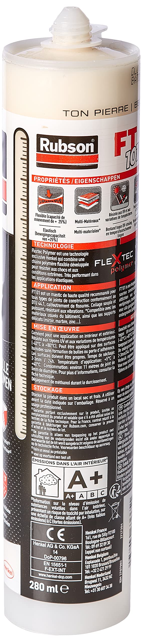Rubson FT101 Mastic Polymer uniwersalny materiał, do wszystkich rodzajów fug, naprawy pęknięć, kolagenu, wewnątrz i na zewnątrz, wkład 280 ml