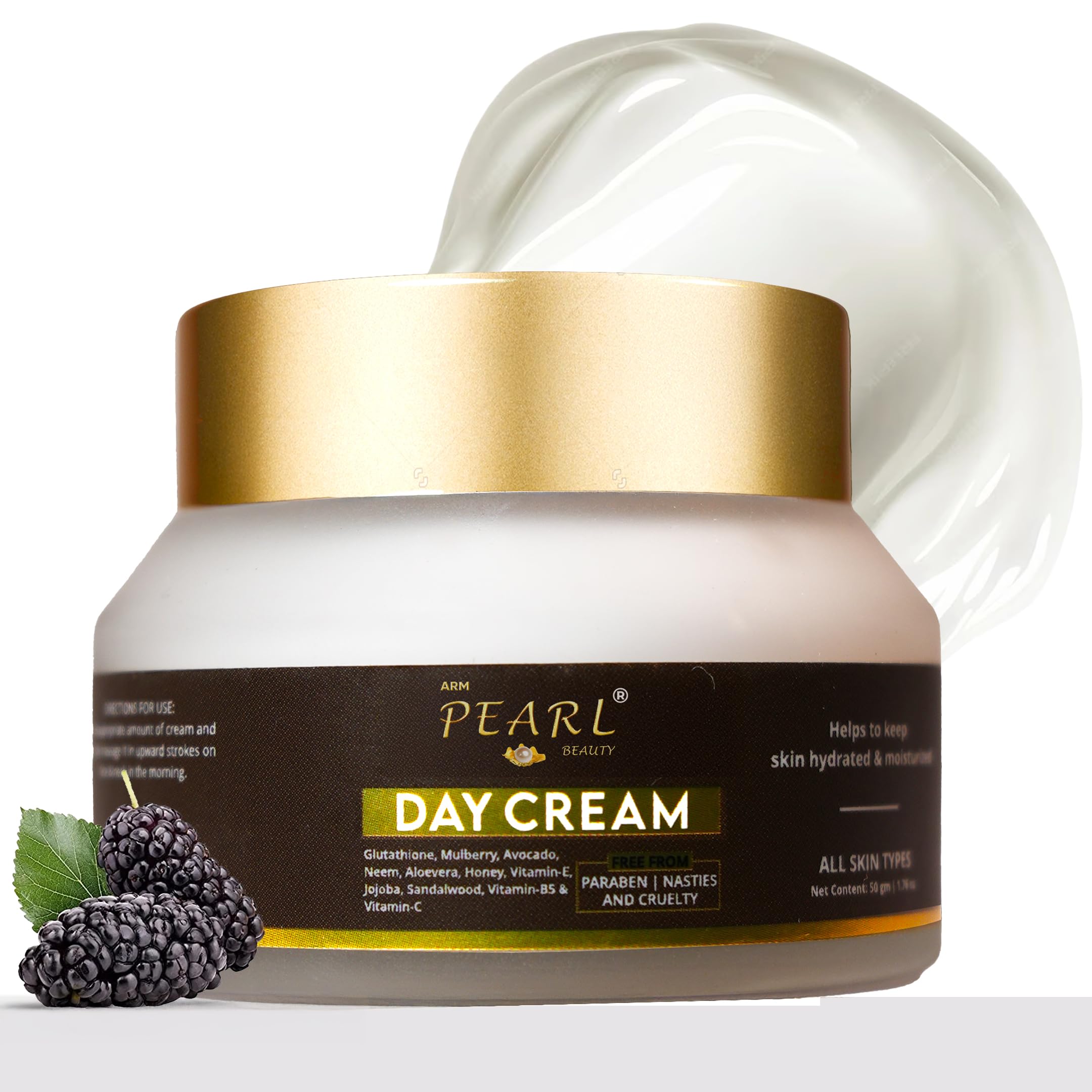 Glutathione Day Cream with Vitamin C, E, Mulberry & Honey | Skin Brightening & Dark Spot Removal Cream with SPF | Anti Pigmentation & Hydrating Moisturizer for Glowing Skin | 50g