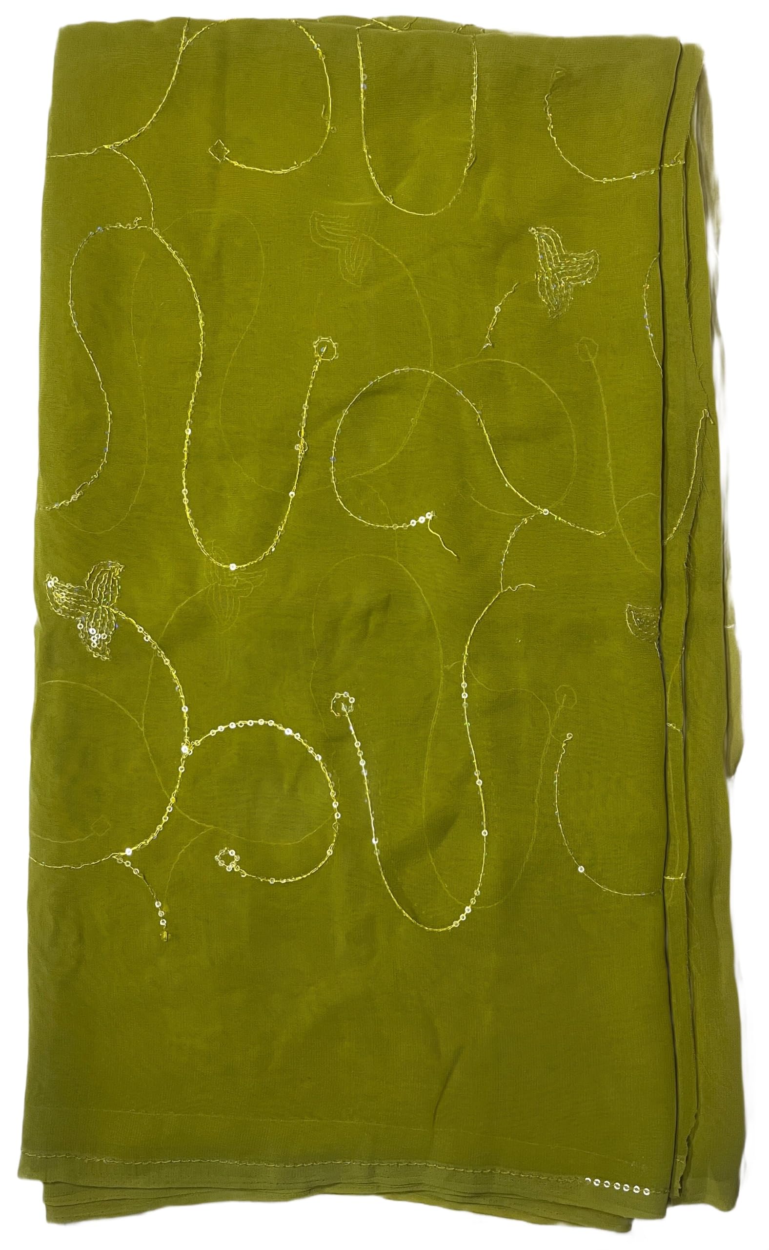 Olive Green Chiffon Saree with Sequin Embroidery-image-43