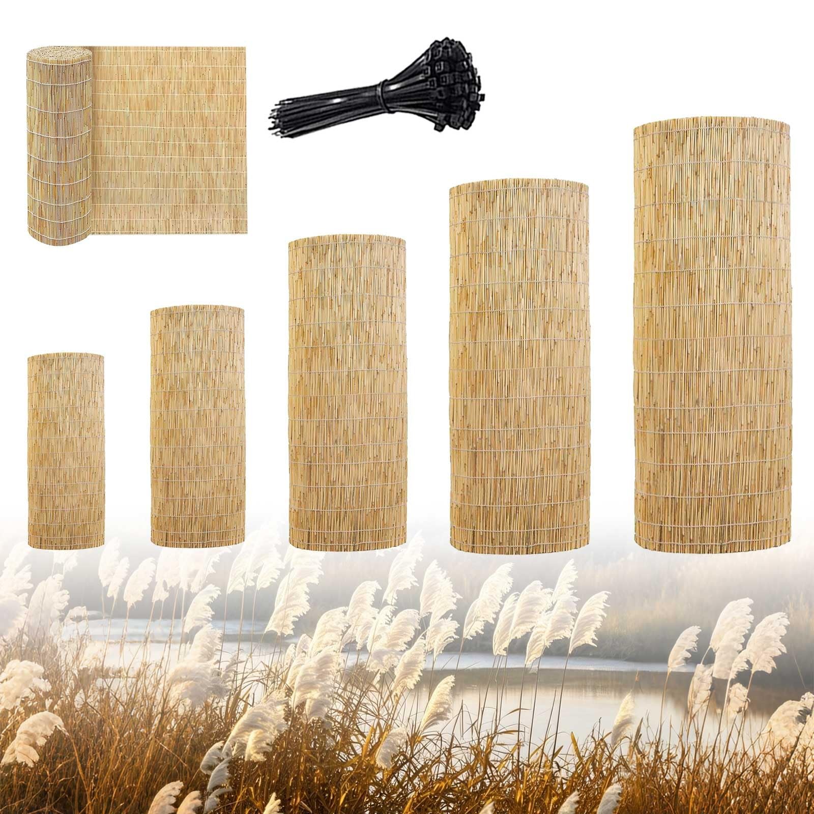 Valla De Bambú Rollo De Caña Bambu Para Valla Privacidad Malla Sombreo Cerramiento Terraza Exterior Cercado Cañizo Jardin Ocultacion 50 60 70 75 80 90 110 120 150 180cm Alto(Natural White,80x1000cm)
