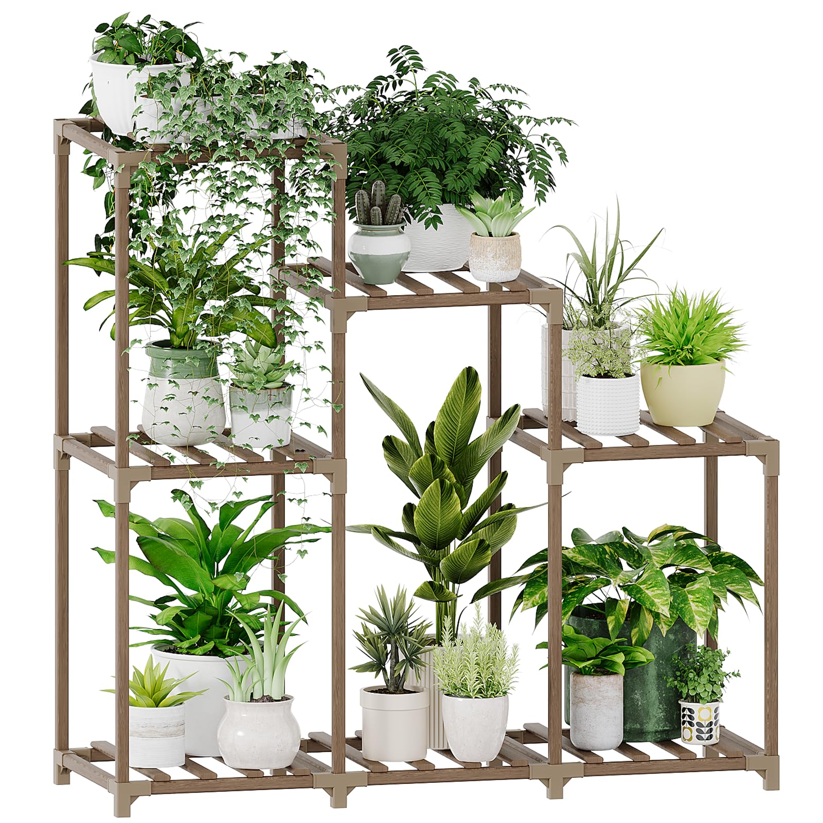 Bamworld Plant Stand Indoor Wood Plant Shelf Outdoor Tiered Plant Rack for Multiple Plants Upgrade 3 Tiers 7 Potted Ladder Plant Holder Plant Table for Mulitiple Pots Boho Decor Home Decor for Window Balcony Living Room Gardening Gifts