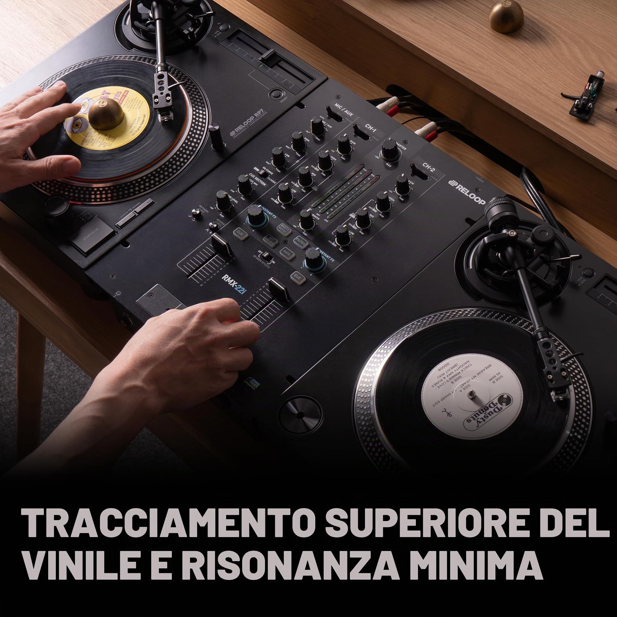 Reloop RP-7 - Giradischi Professionale per Vinili 7'', 3 Velocità, Pitch Regolabile, Braccio in Rame, Nero