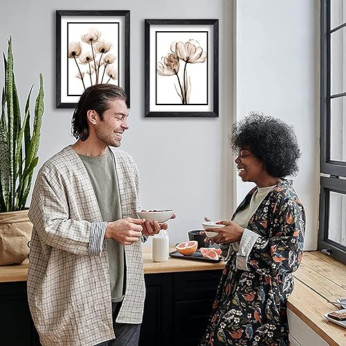 Miniatura 2 de 3 piezas de arte de pared con marco de flores para oficina, sala de estar, 12 x 16 pulgadas, elegante tulipán negro enmarcado, arte moderno