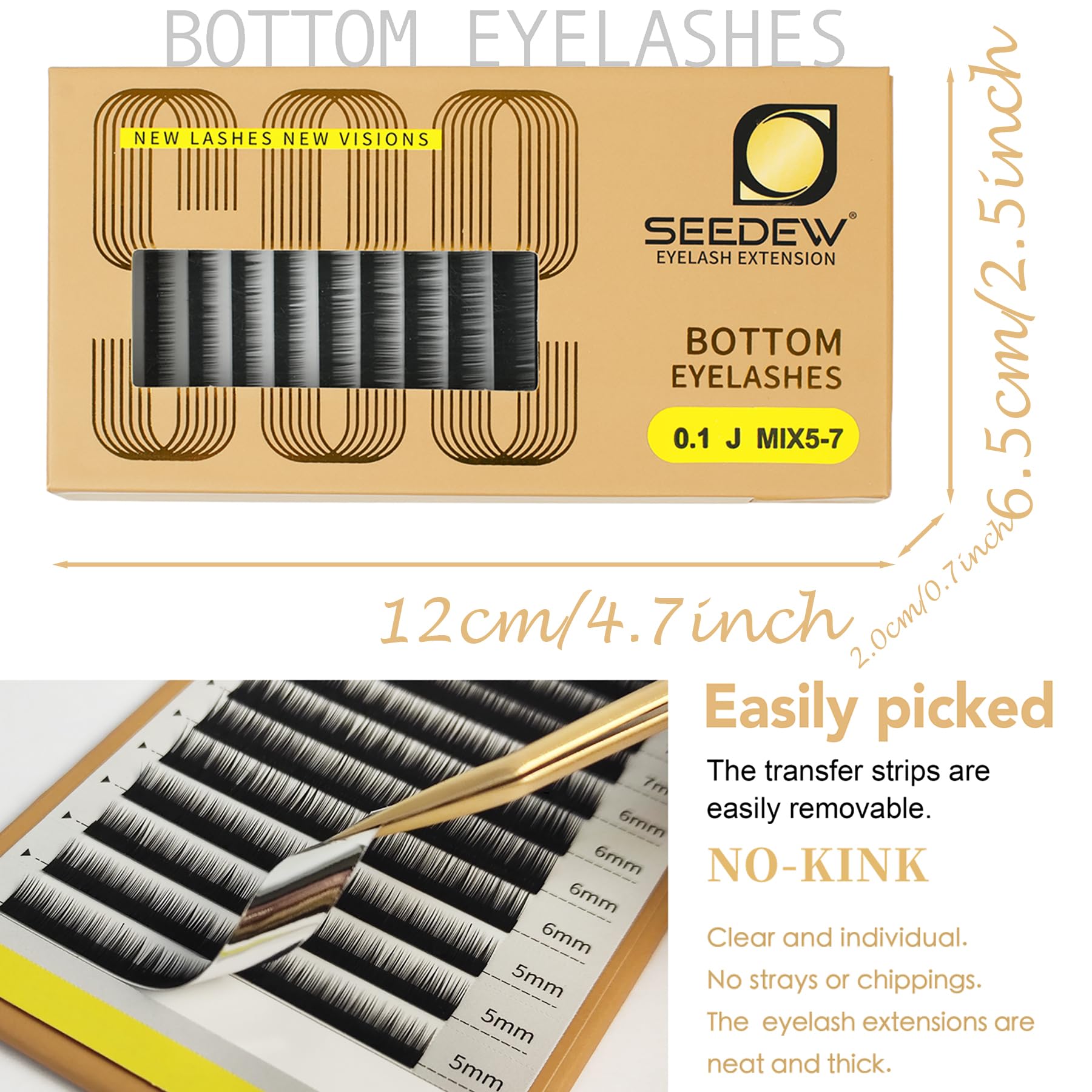 SEEDEW Bottom Eyelash Extensions, MIX5-7mm J Curl 0.10mm 12 Rows/Tray - Image 2