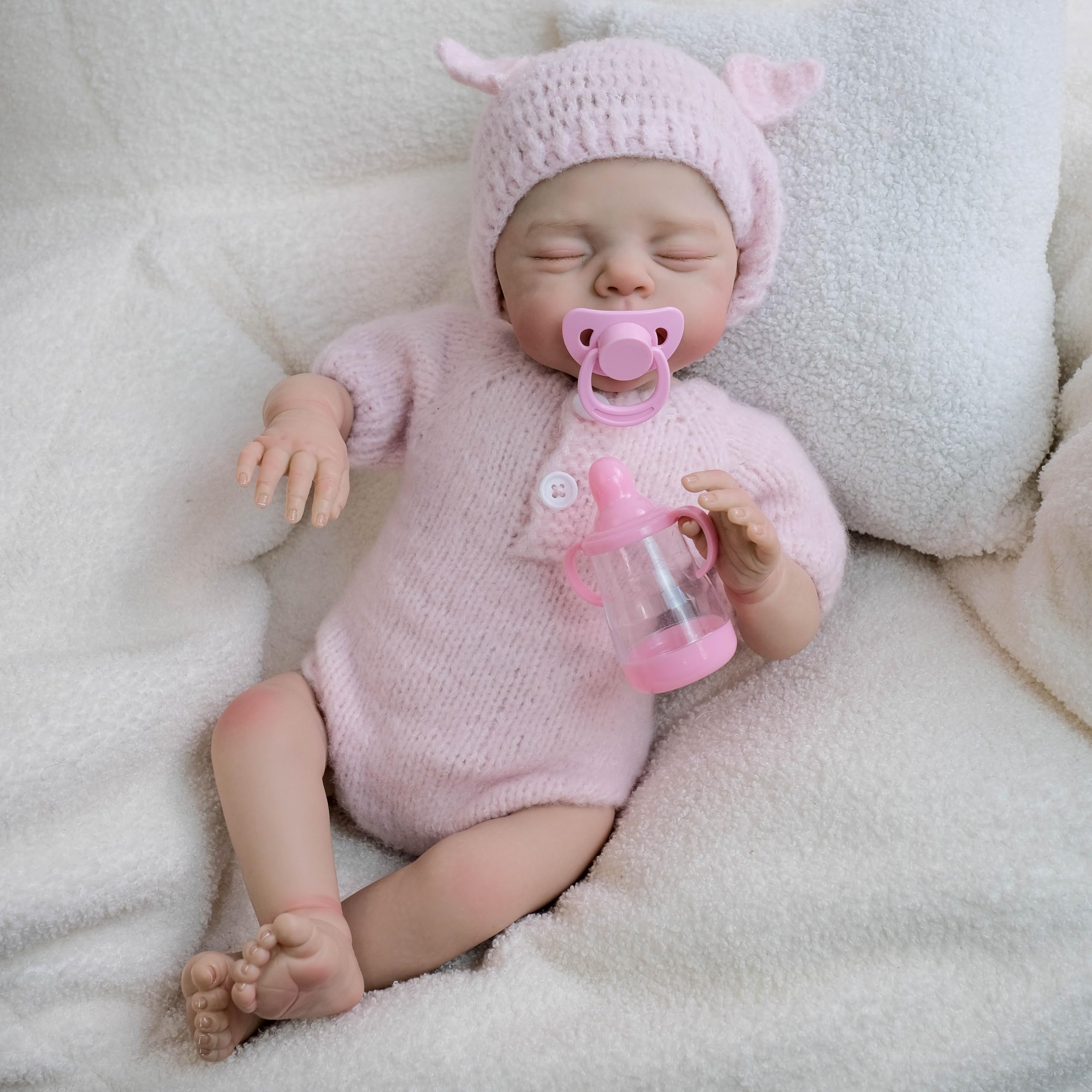 Realistyczne lalki Reborn Baby Dolls miękkie winylowe realistyczne lalki noworodka, tkanina, ciało, różowy kombinezon, który wygląda jak śpiące dziecko, ważona lalka Reborn, zabawka, prezent
