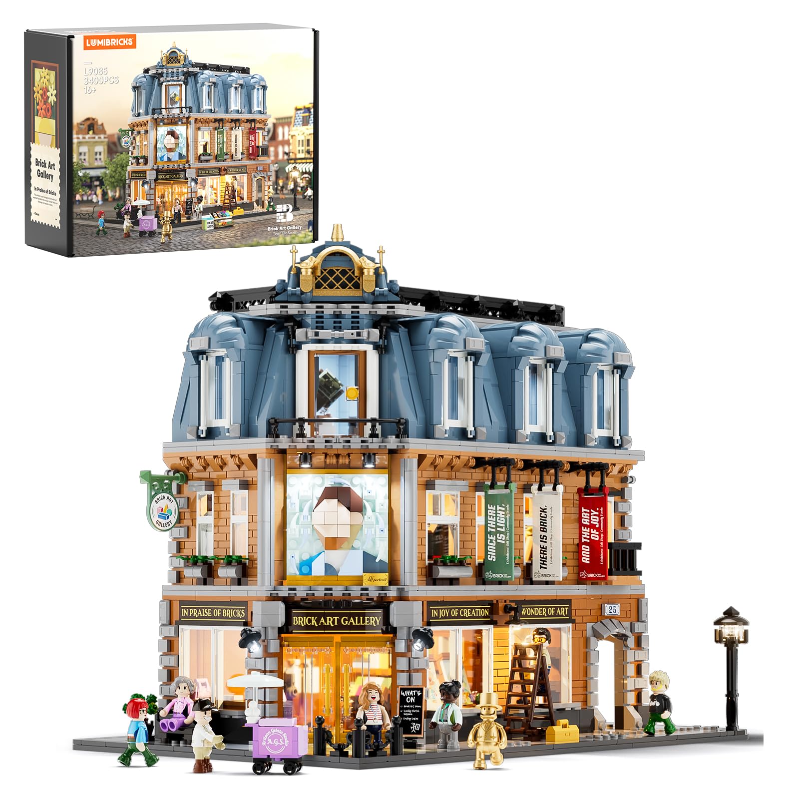 Lumibricks Brick-Art-Gallery Building Set with Light,3400Pcs Modular Corner Building Inspired by Classic Artworks with Removable 3D Art for Art Lovers,Age 16+,L9085