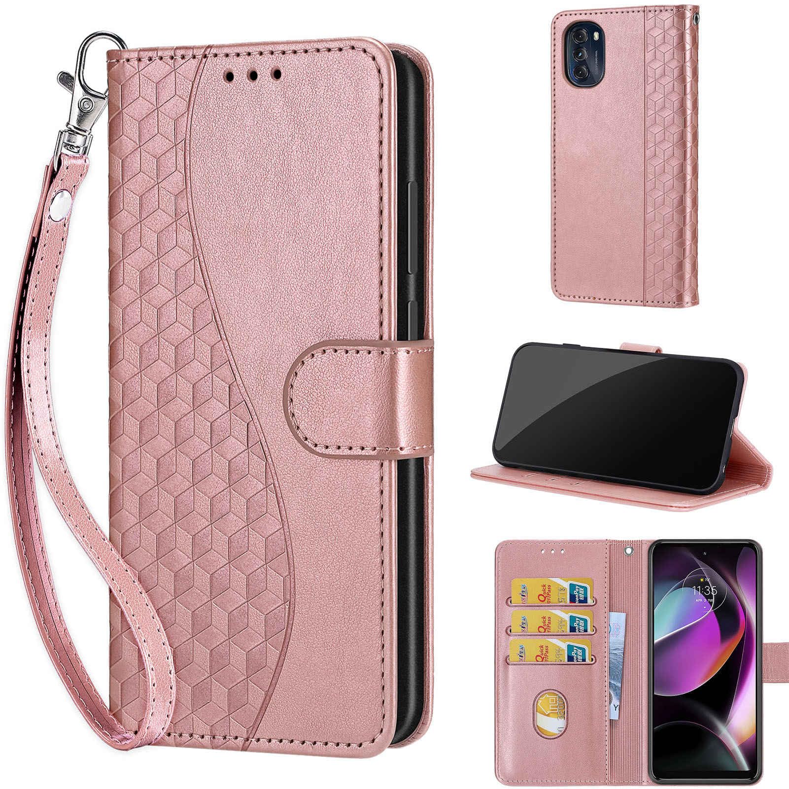 Designed for Motorola Moto G 5G 2022 Case Wallet,Women Flip Folio Cover with Embossed PU Leather Stand Credit Card Holders Slots Wrist Strap Phone
