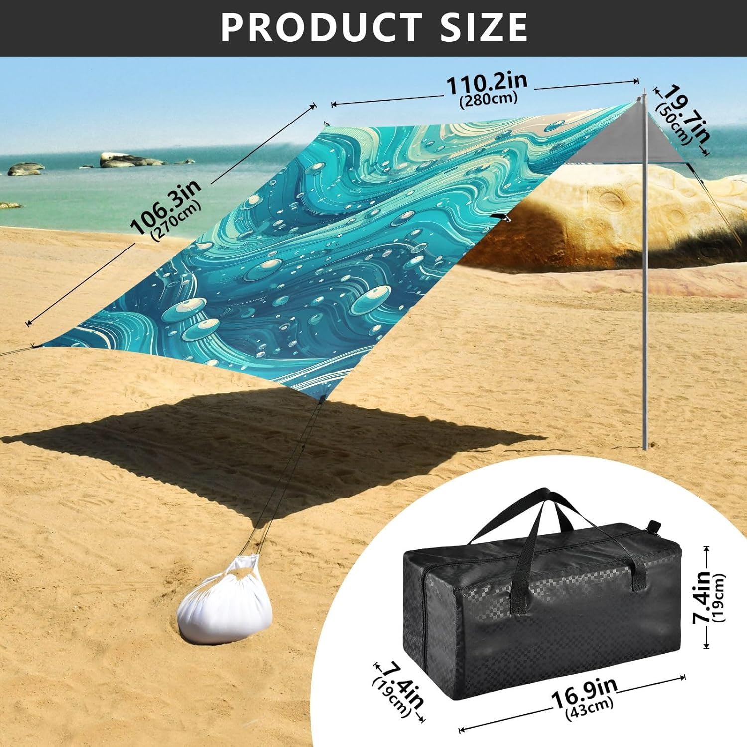 Shining Blue Water Spots Camping Sun Shelter, Beach Tent Portable Beach Sun Shade Outdoor Canopy for Camping Trips Fishing Picnic
