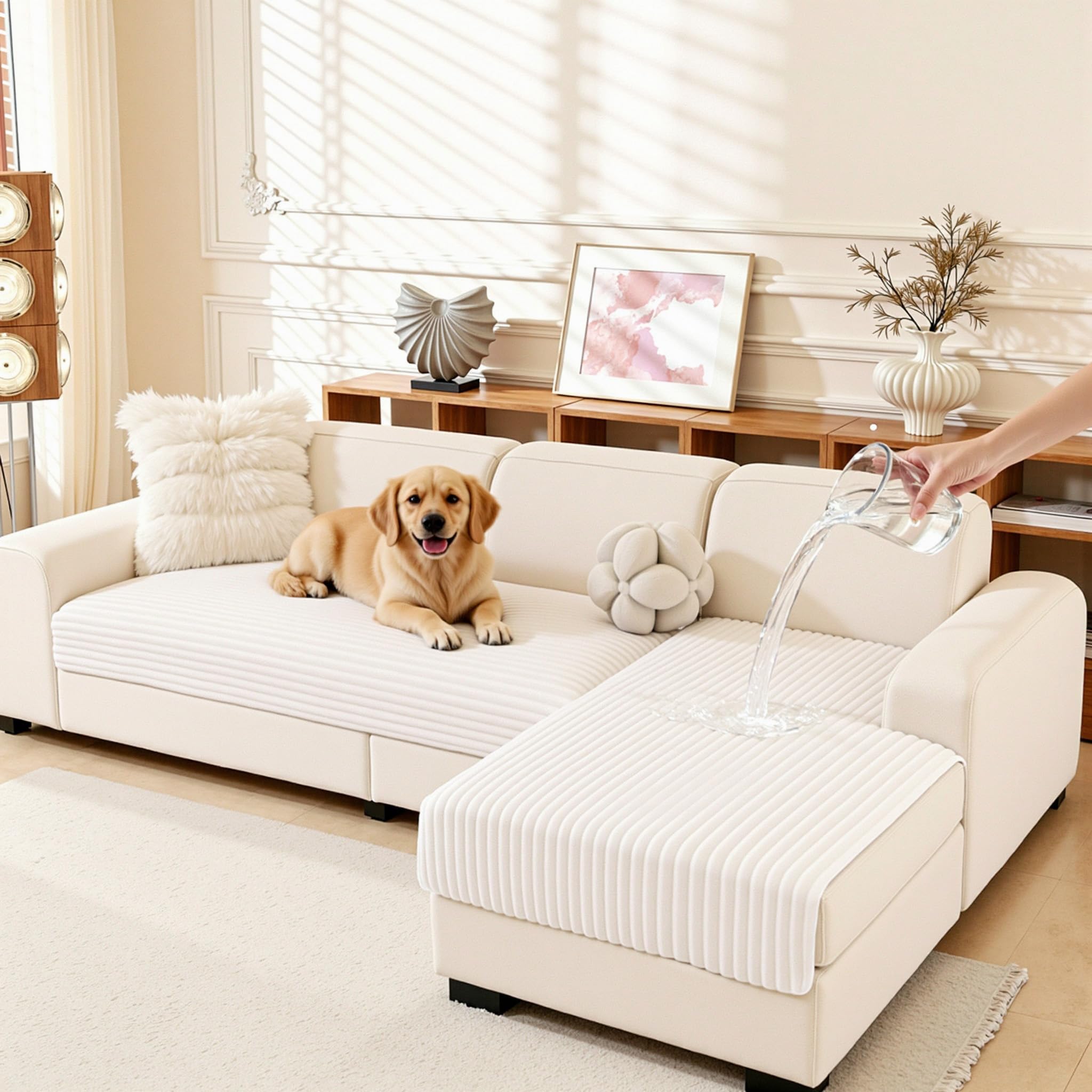 Photo 1 of MEETSKY 100% Waterproof Sectional Off White Couch Covers for Dogs, Non Slip Couch Covers for u Shaped Sofa Cover Washable, 2 Pieces, Pet Friendly Washable Dog Mat, X-Large, 35"x63"+35"x70.9"