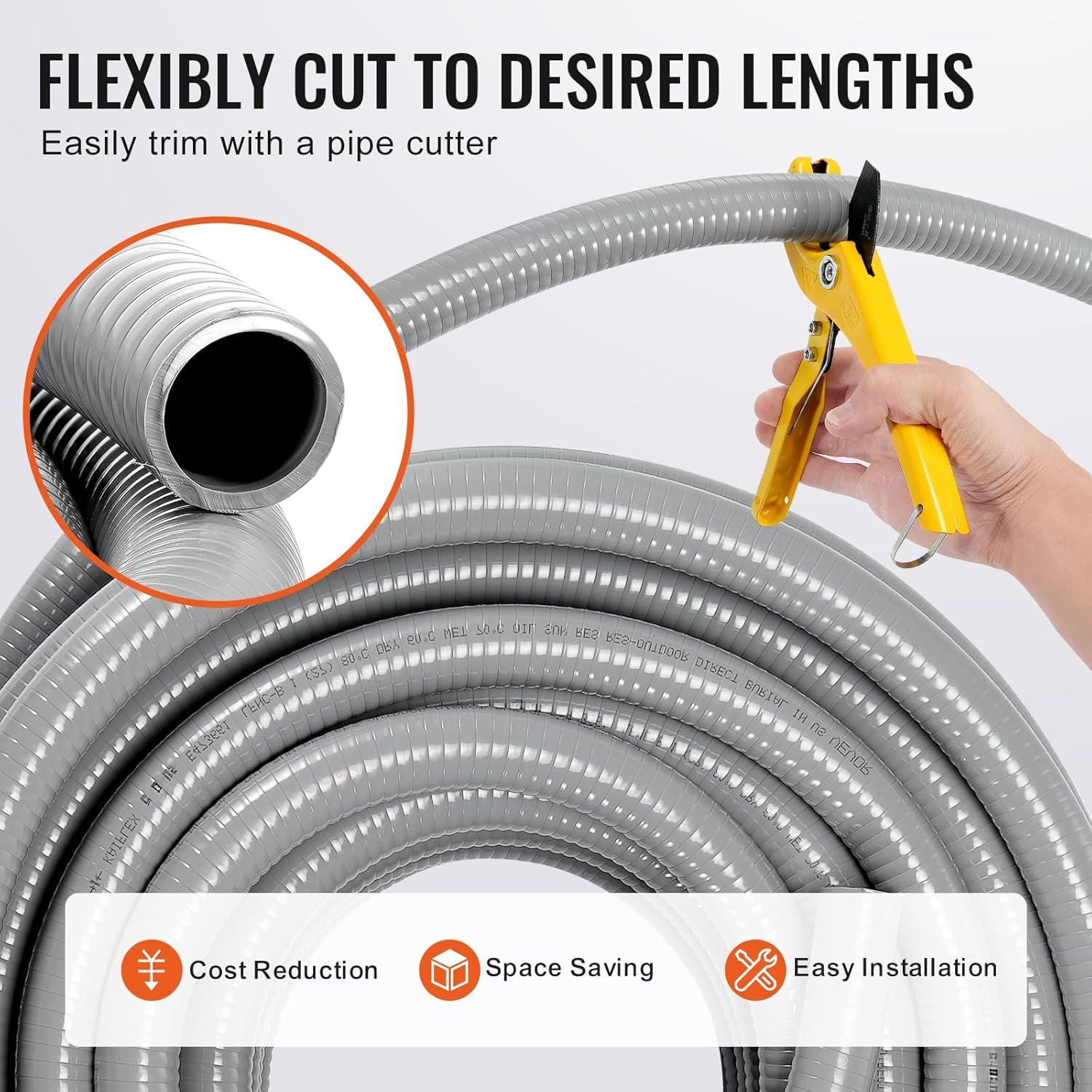 VEVOR 1-Inch (100FT) Flexible Electrical Conduit, PVC Liquid-Tight Conduit Non-Metallic with 5 Straight and 5 90-Degree Fittings, for Air Conditioning Motor Controller Pump, IP65