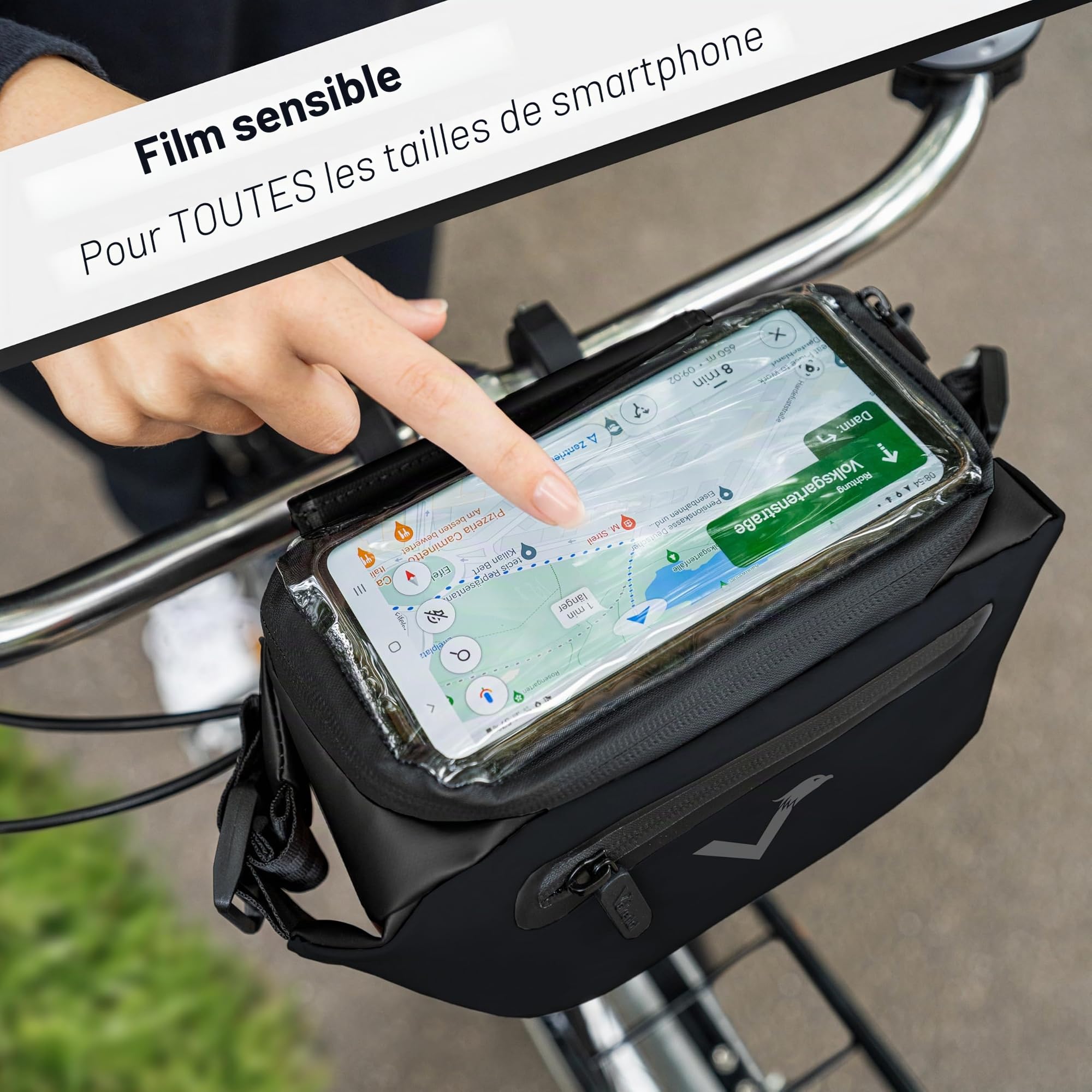 Valkental® - Sacoche de guidon pour vélo Klickfix 3-en-1 Compatible | Inclus compartiment pour téléphone portable et étanche - Convient comme sacoche de guidon et de hanche | Volume de 4L | Sacoche de