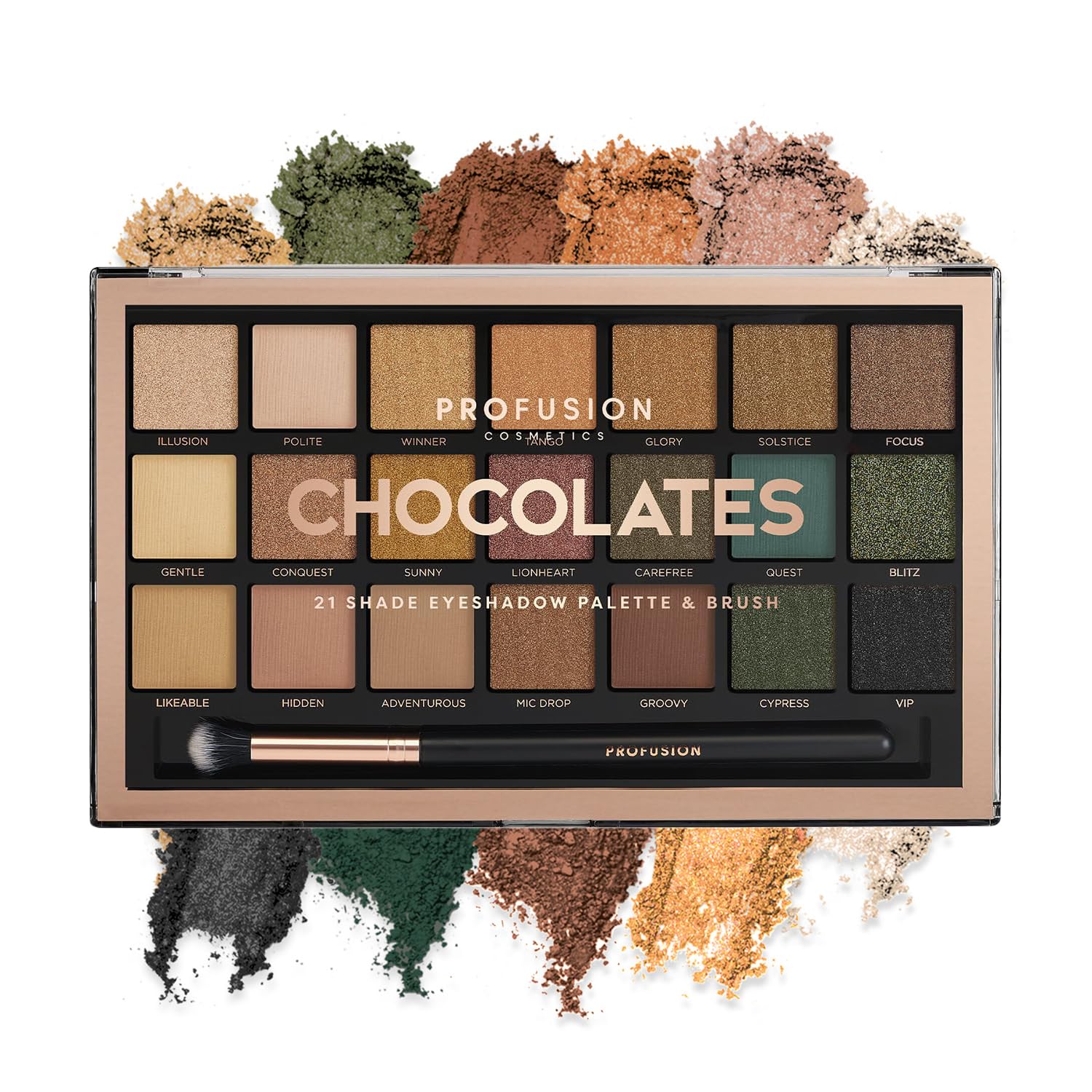 Profusion Cosmetics21 Shade Eyeshadow Palette Collection & Brush, Chocolates